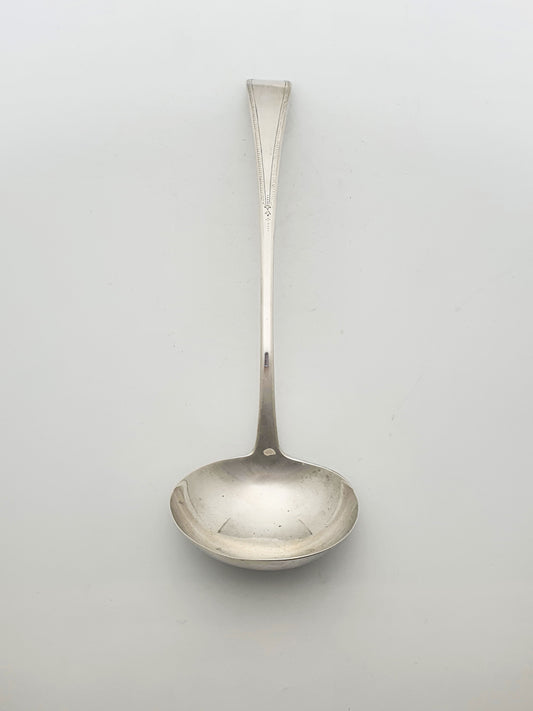 Large Antique Georgian Sterling Silver Soup Ladle with Threaded Border - 1824