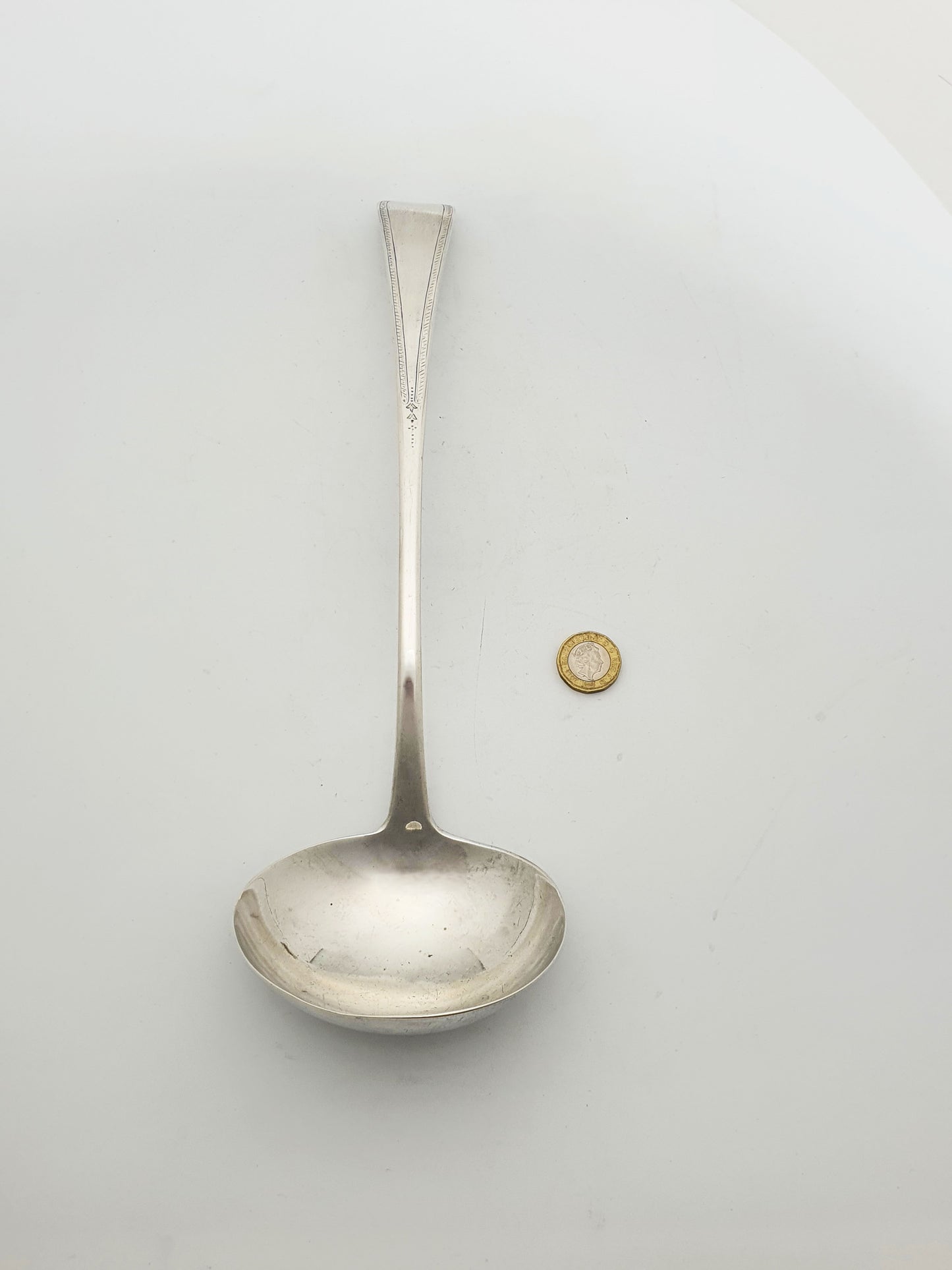 Large Antique Georgian Sterling Silver Soup Ladle with Threaded Border - 1824