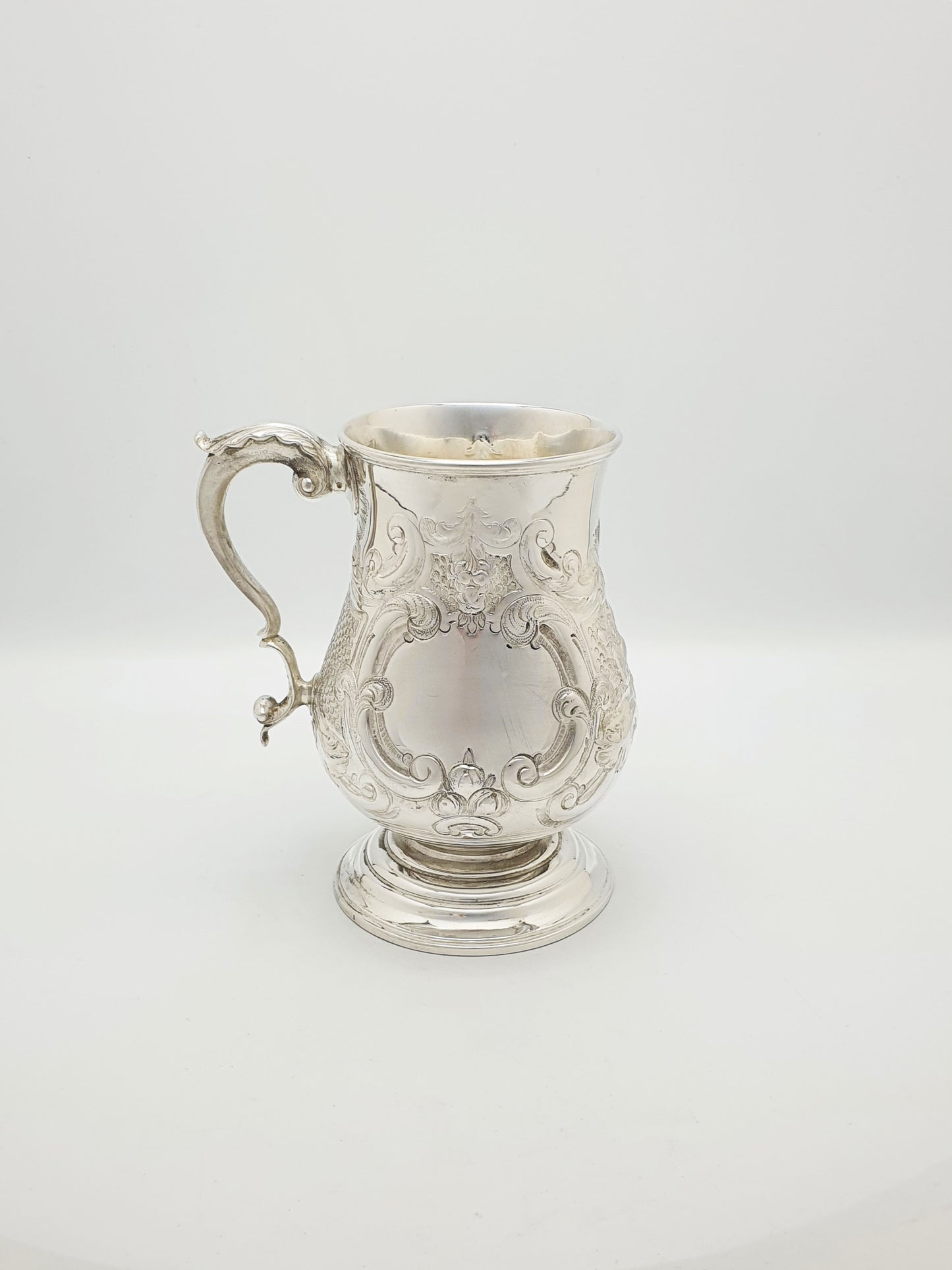 Lovely Antique Victorian Silver Plated Repoussé & Scroll Decoration Tankard - circa 1870