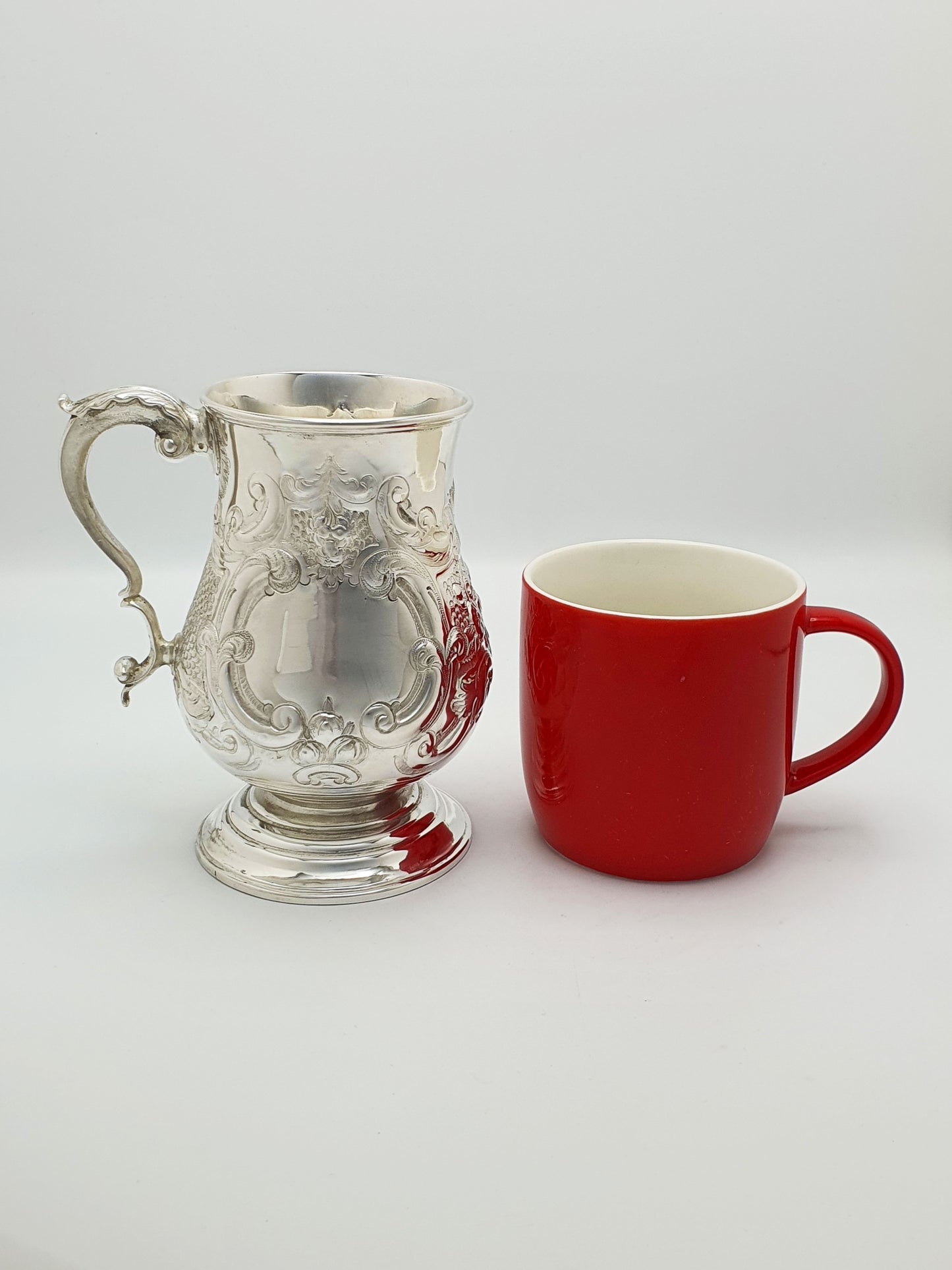Lovely Antique Victorian Silver Plated Repoussé & Scroll Decoration Tankard - circa 1870