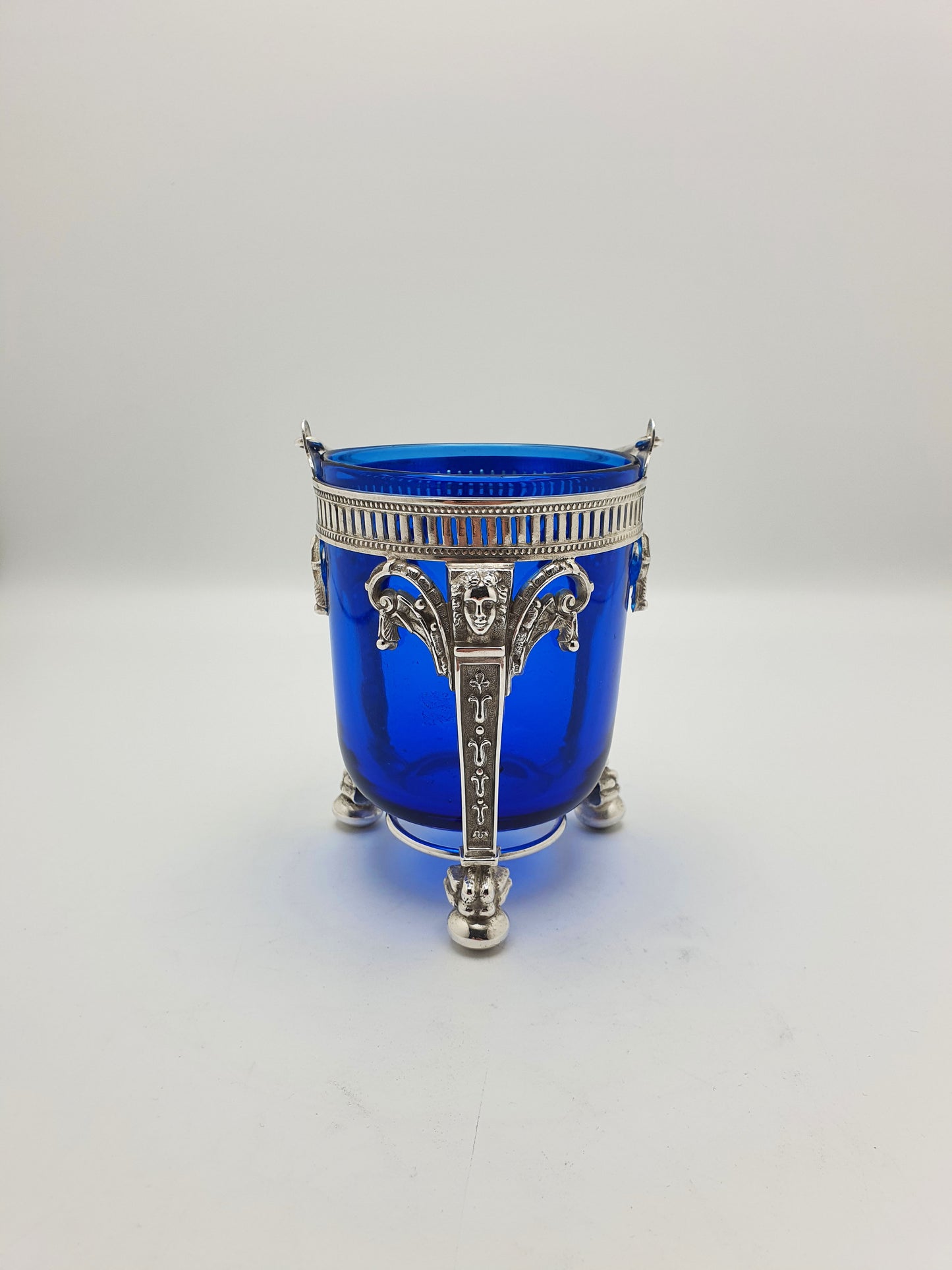 Striking Antique Silver-Plated Sugar Bowl with Cobalt Blue Glass Liner – circa 1890