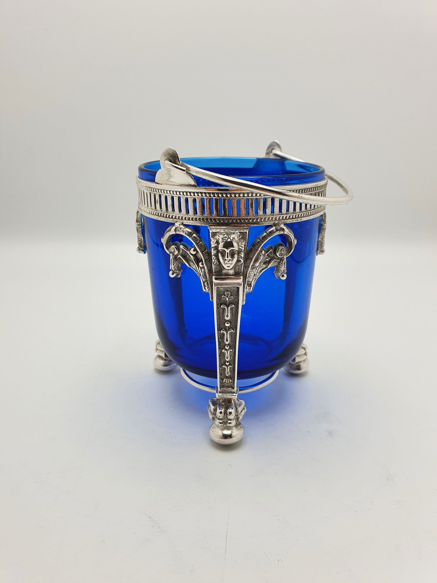 Striking Antique Silver-Plated Sugar Bowl with Cobalt Blue Glass Liner – circa 1890