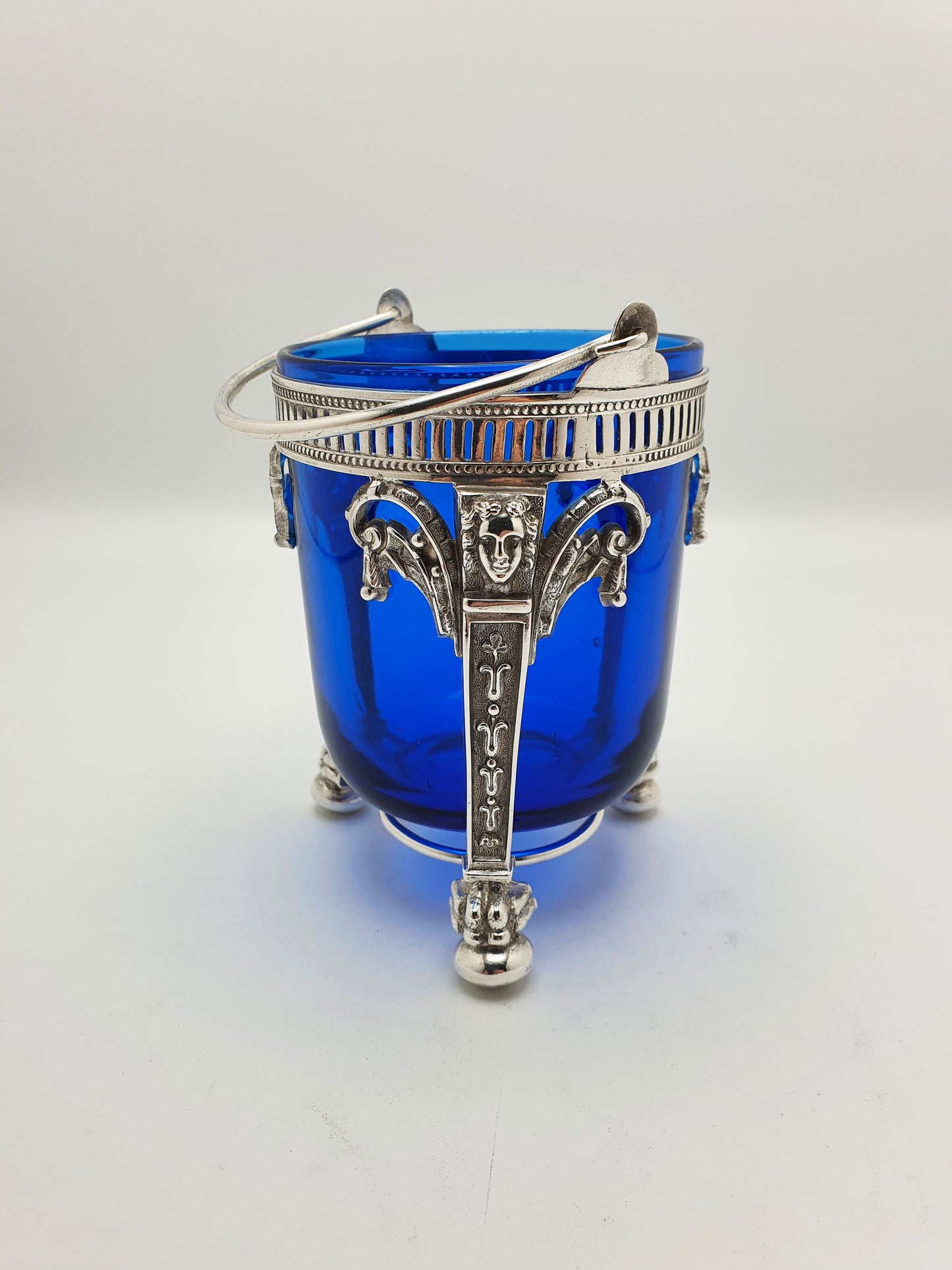 Striking Antique Silver-Plated Sugar Bowl with Cobalt Blue Glass Liner – circa 1890