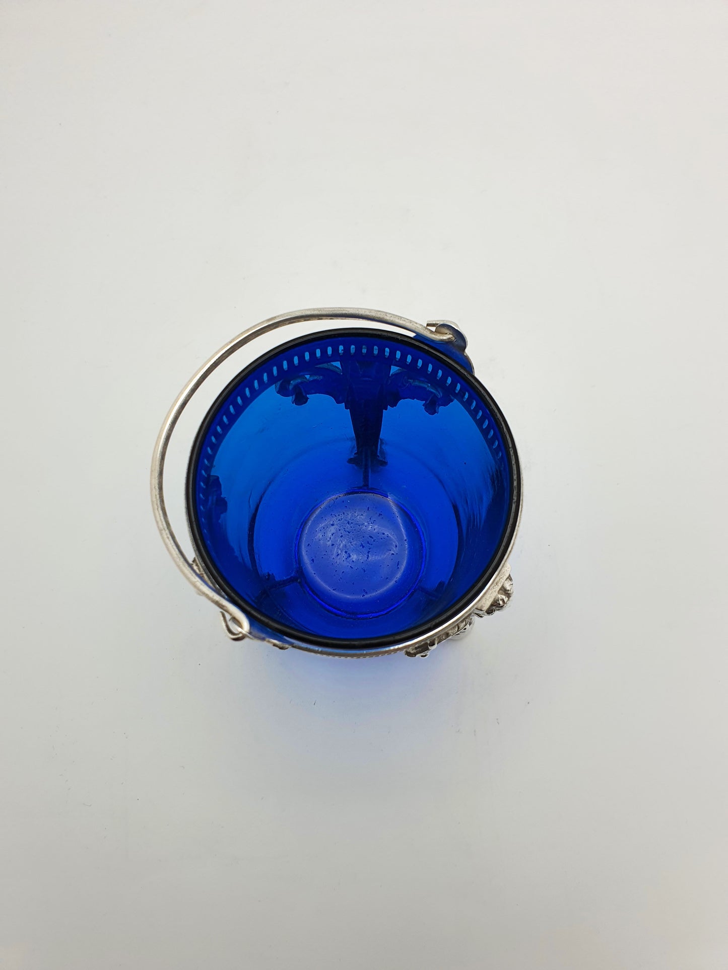 Striking Antique Silver-Plated Sugar Bowl with Cobalt Blue Glass Liner – circa 1890