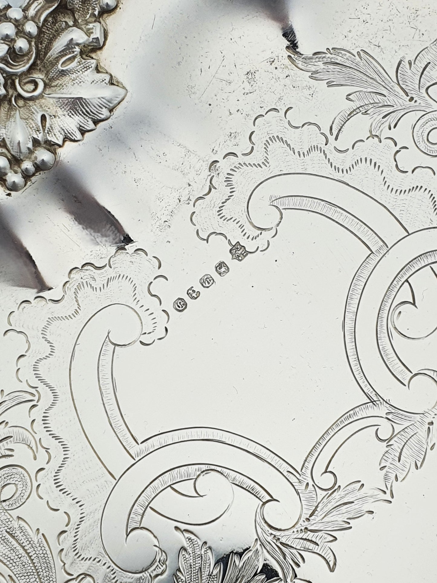 Pretty Antique Silver-Plated Salver with Engraved Centre & Grape Vine Border – circa 1880