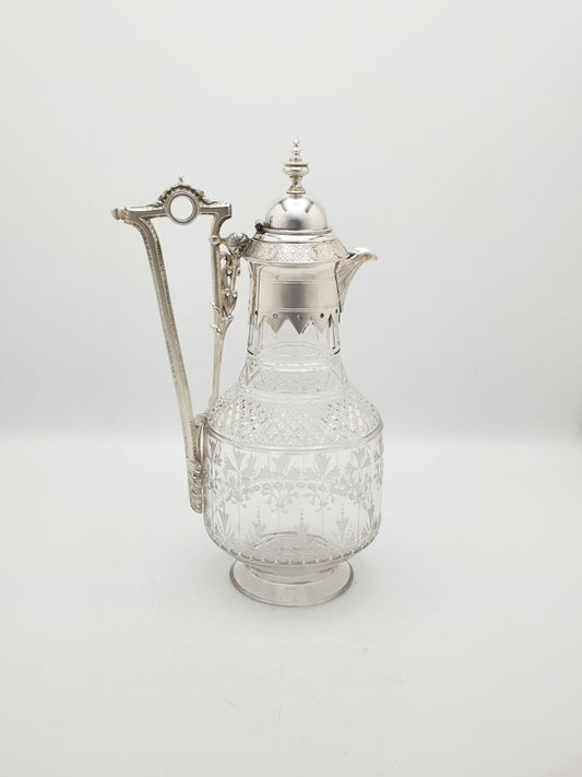 Superb Antique Victorian Silver-Plated & Cut-Glass Claret Jug – circa 1890