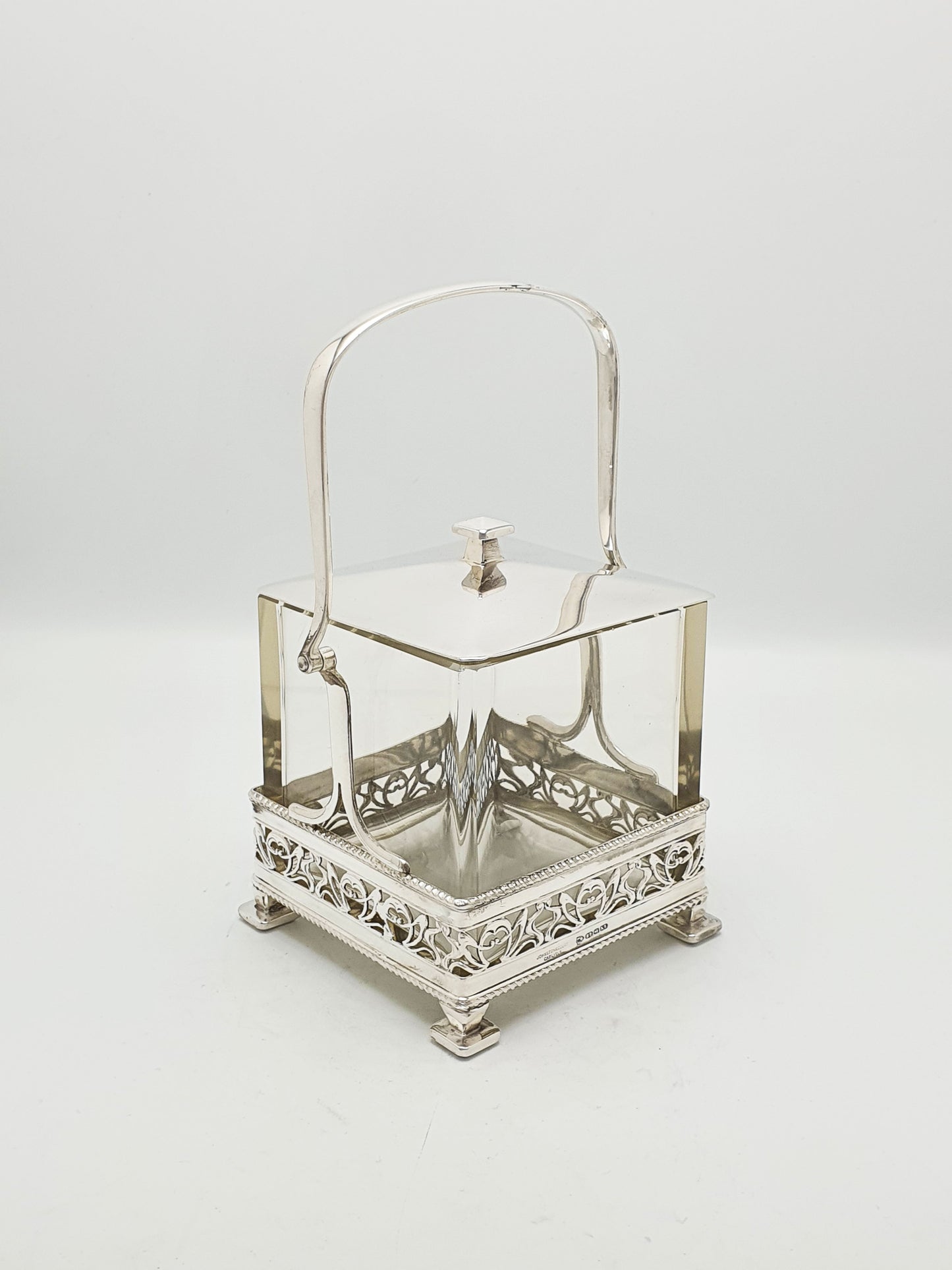 Splendid Art Deco Silver Plate & Glass Biscuit Box – circa 1925