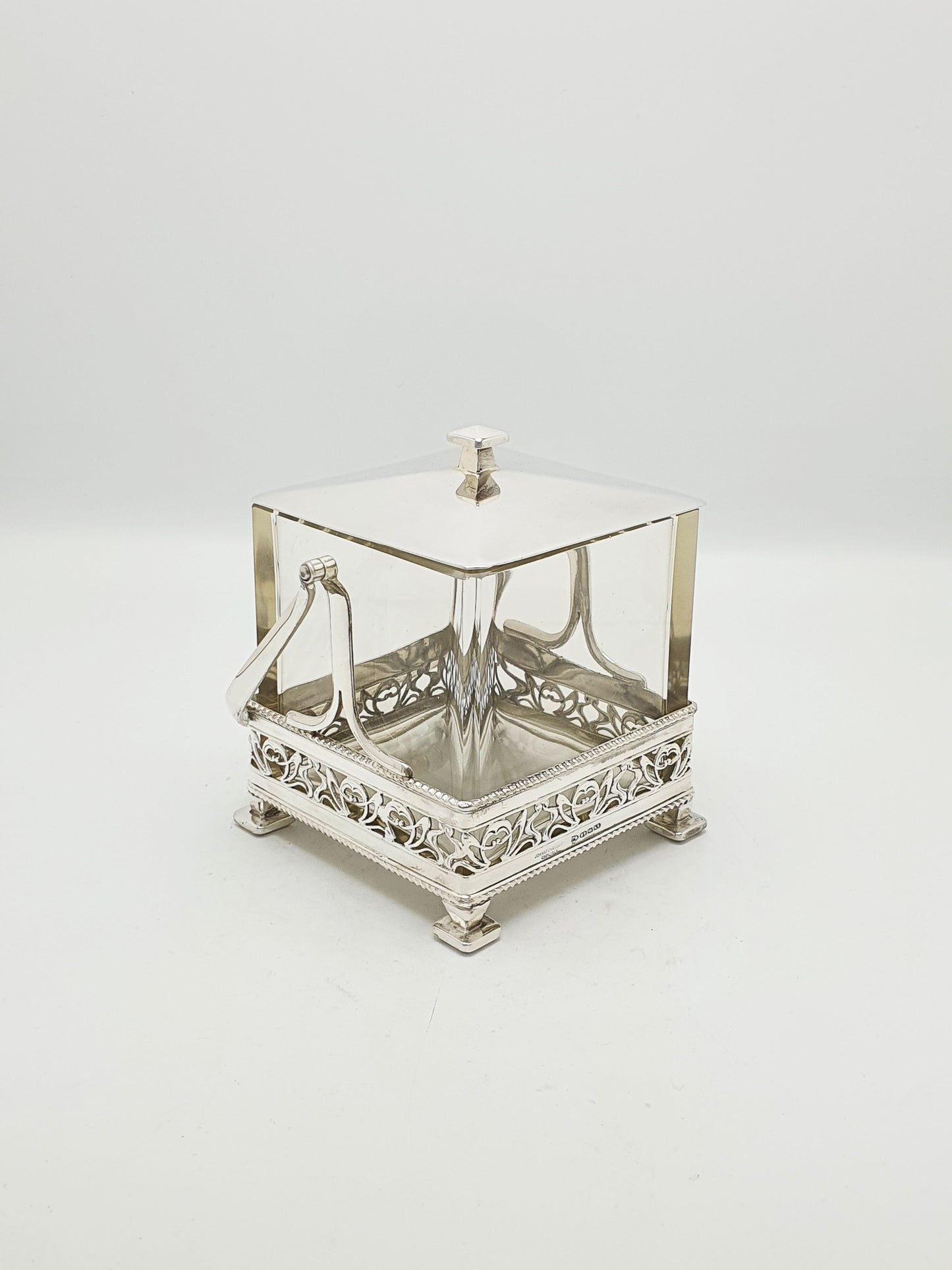 Splendid Art Deco Silver Plate & Glass Biscuit Box – circa 1925