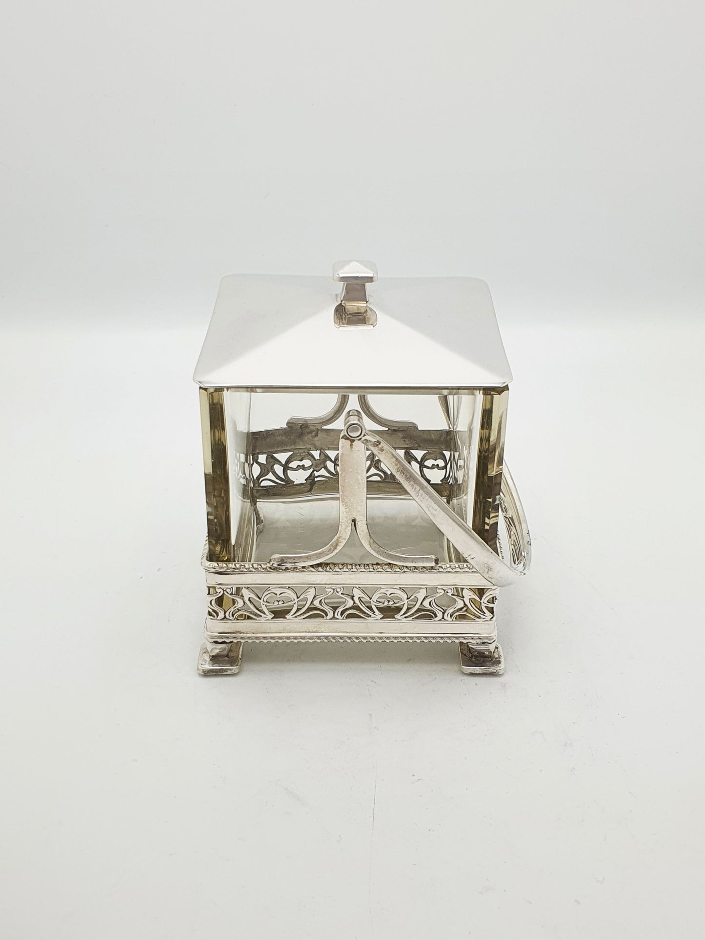 Splendid Art Deco Silver Plate & Glass Biscuit Box – circa 1925