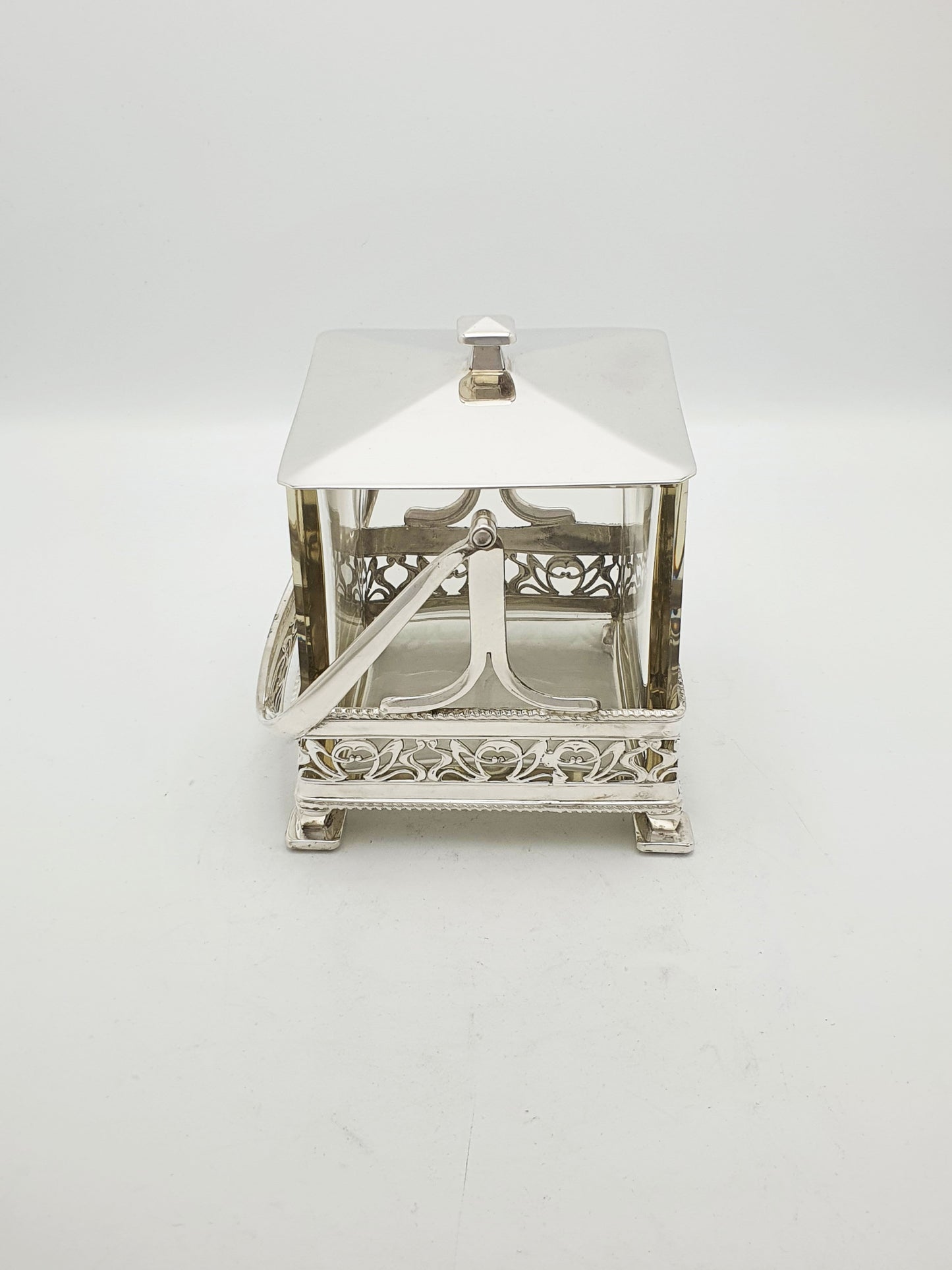 Splendid Art Deco Silver Plate & Glass Biscuit Box – circa 1925