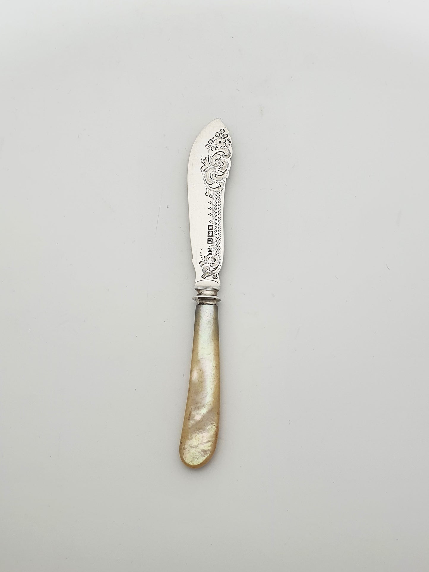 Lovely Antique Sterling Silver Butter Spreader with Mother-of-Pearl Handle - 1904