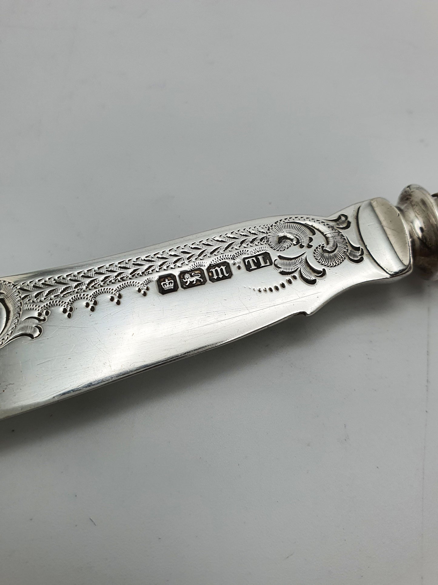 Lovely Antique Sterling Silver Butter Spreader with Mother-of-Pearl Handle - 1904
