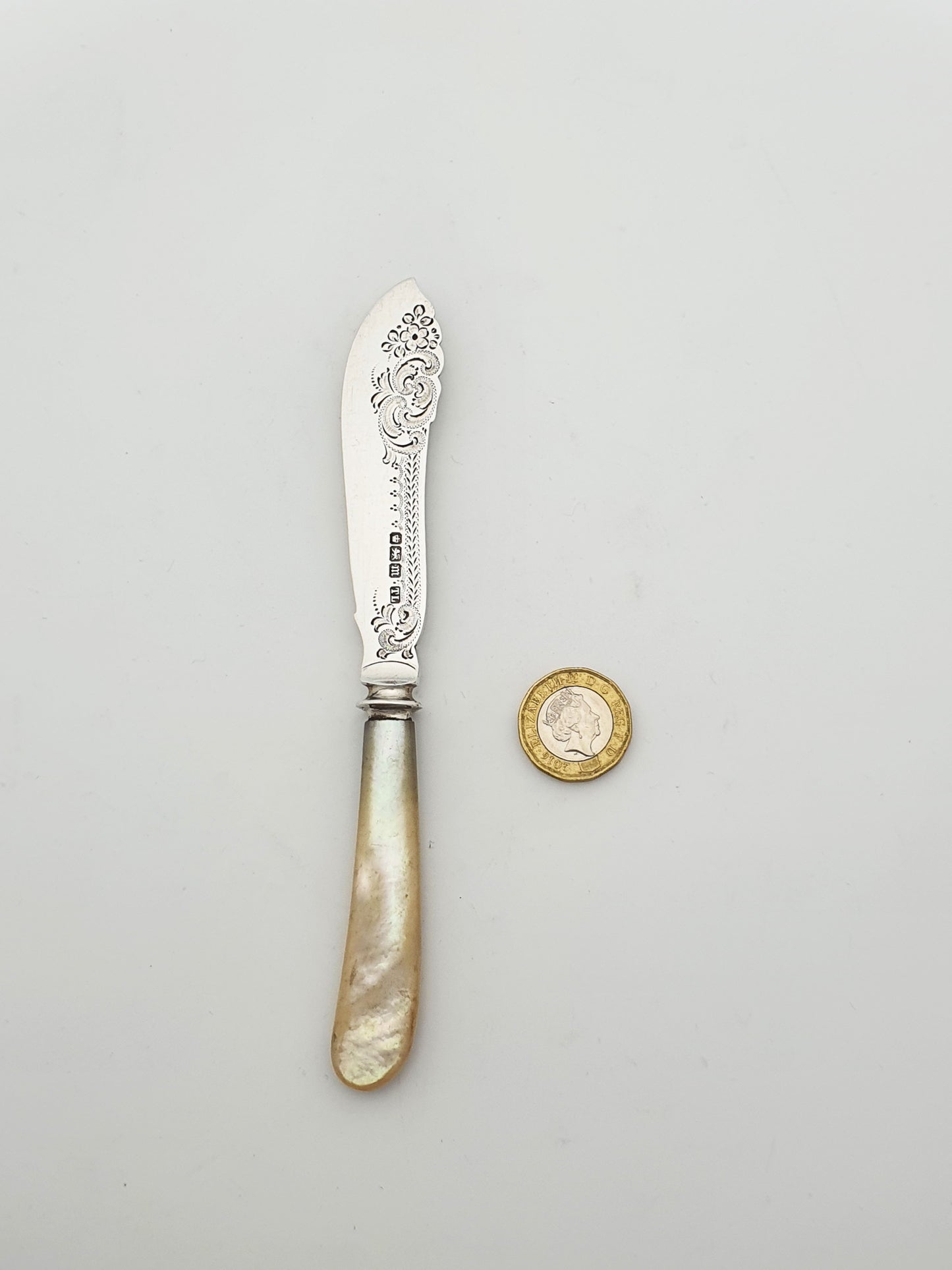 Lovely Antique Sterling Silver Butter Spreader with Mother-of-Pearl Handle - 1904