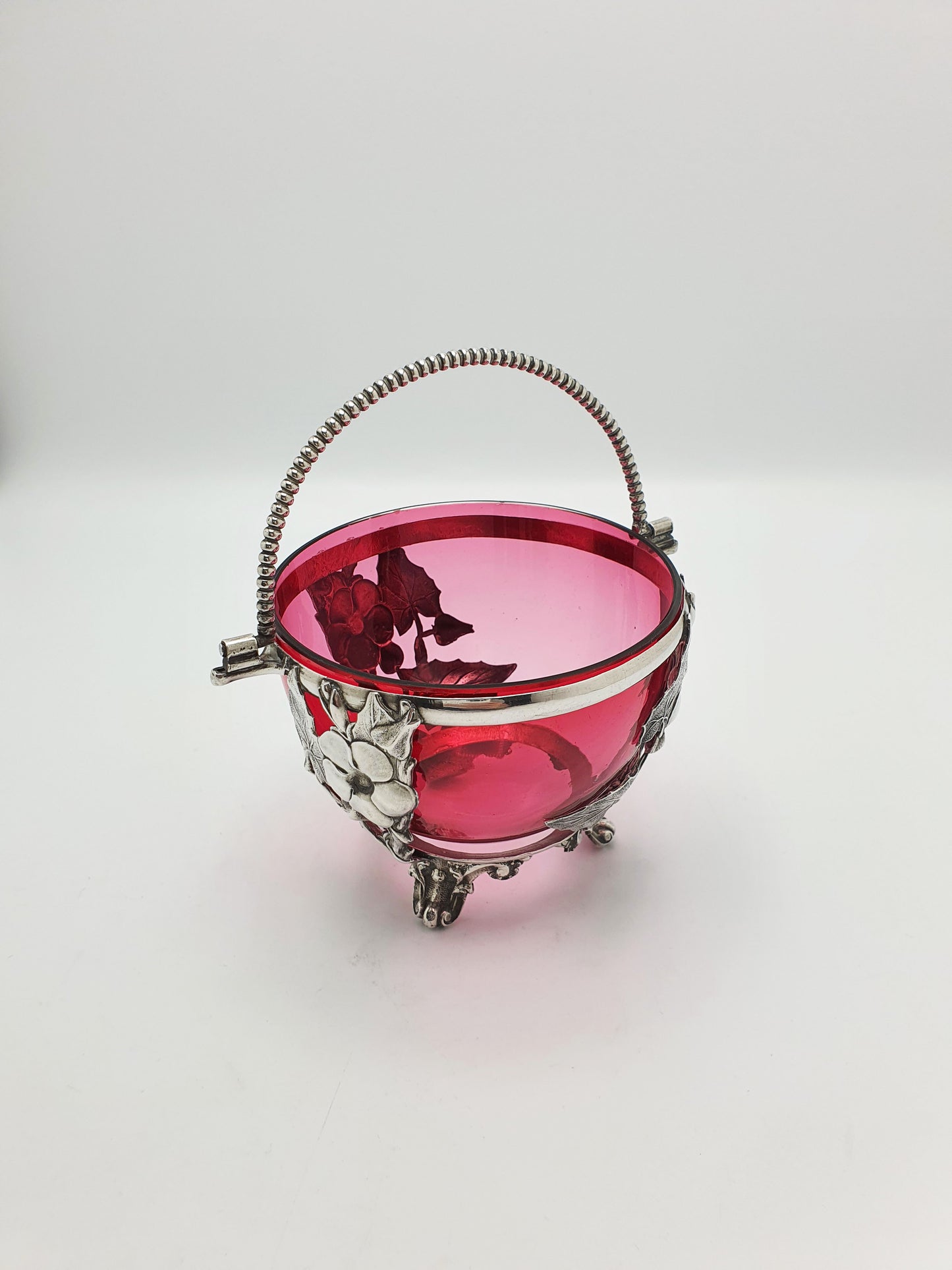 Lovely Antique Victorian Cranberry Glass & Silver Plated Sugar Bowl – circa 1890