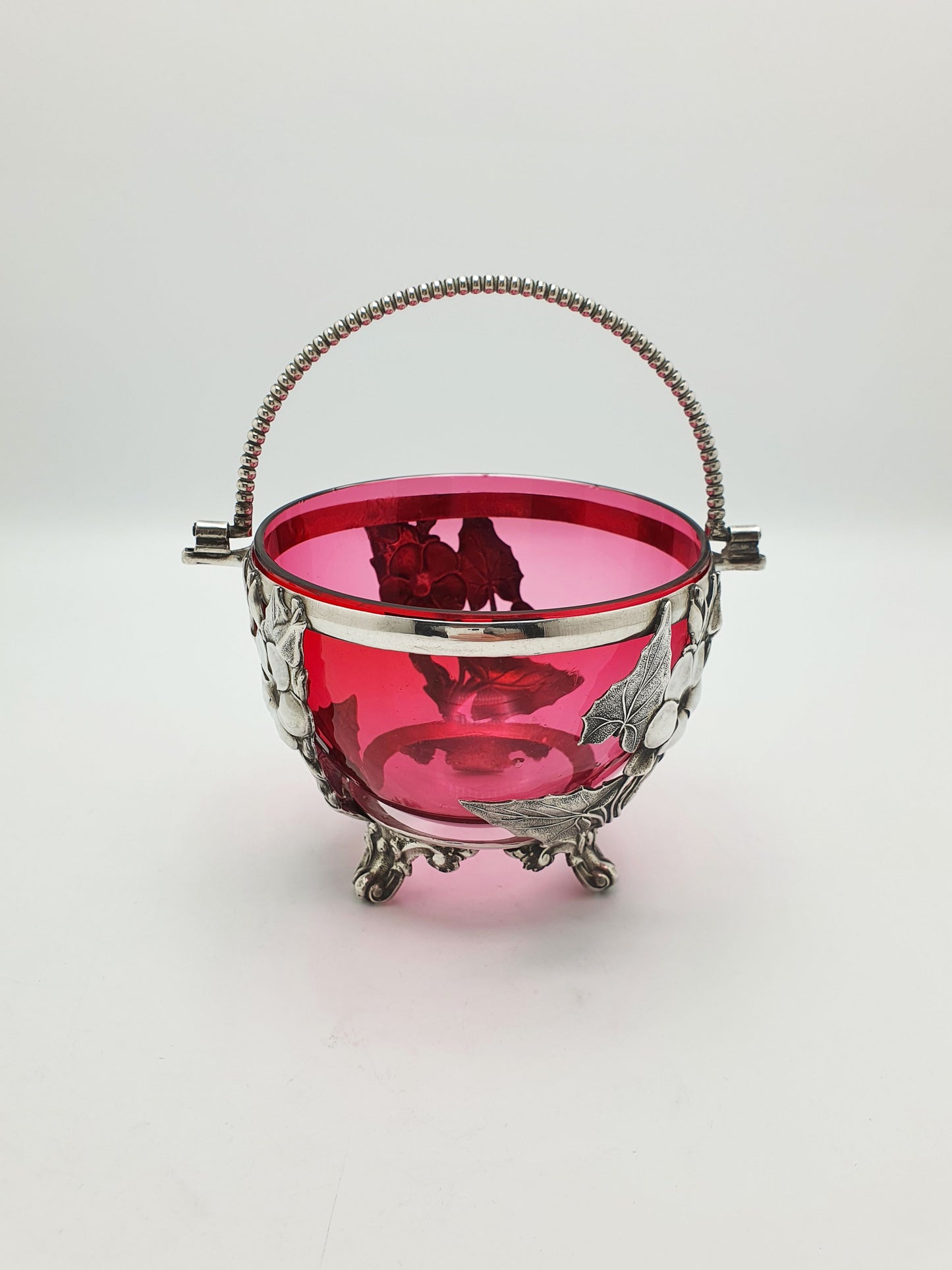 Lovely Antique Victorian Cranberry Glass & Silver Plated Sugar Bowl – circa 1890