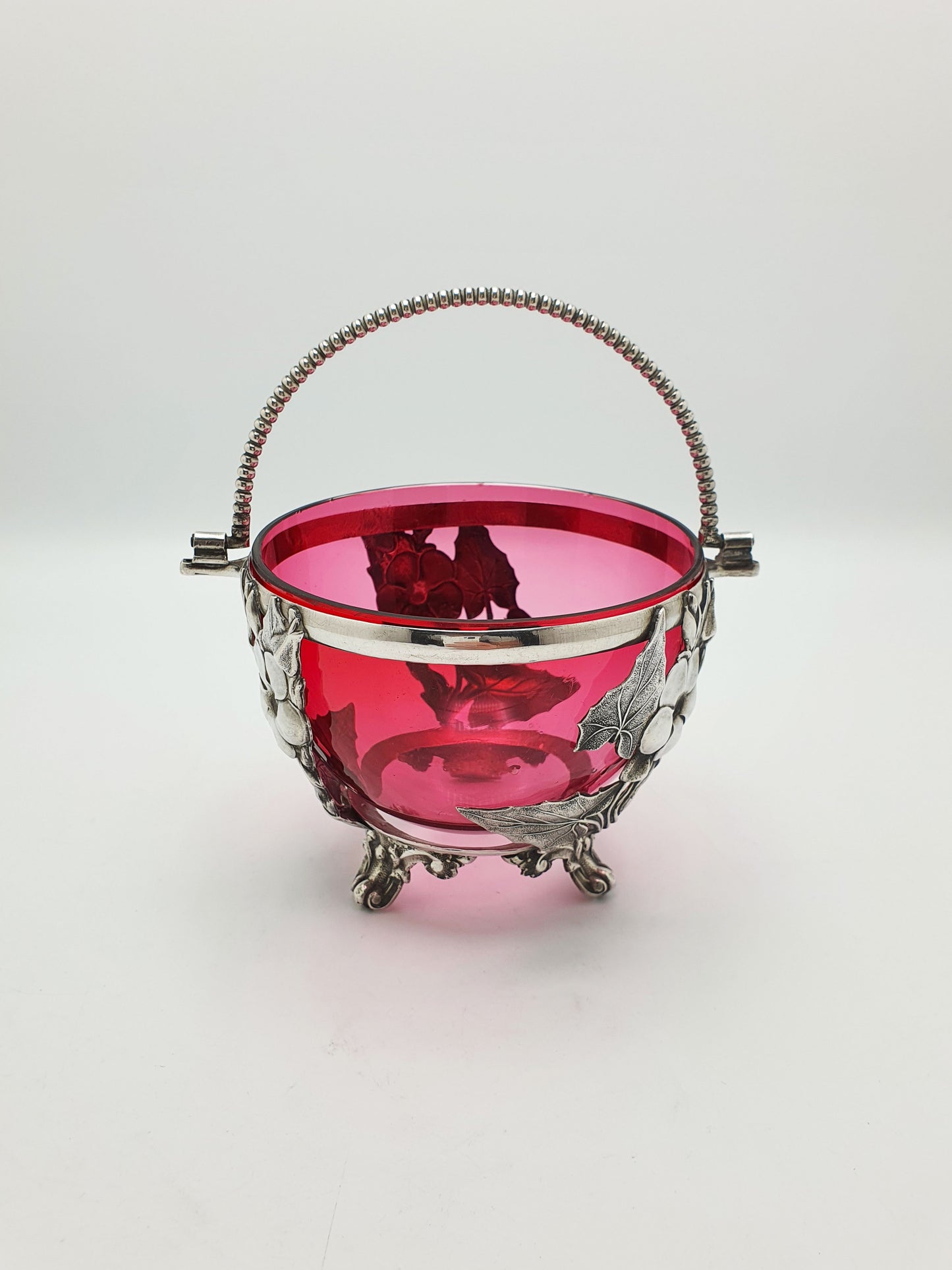 Lovely Antique Victorian Cranberry Glass & Silver Plated Sugar Bowl – circa 1890