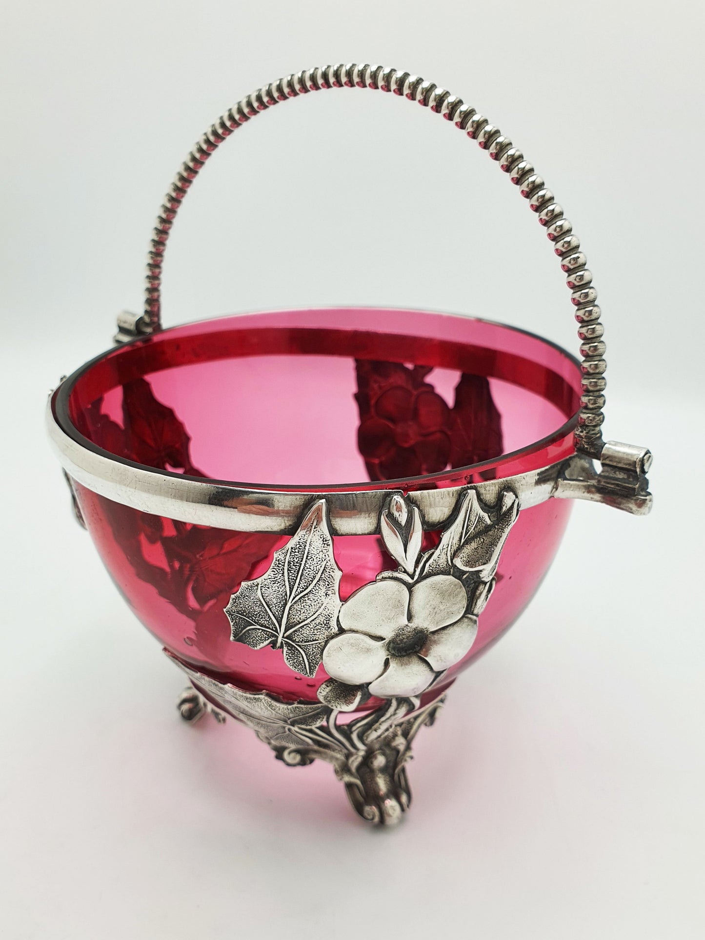 Lovely Antique Victorian Cranberry Glass & Silver Plated Sugar Bowl – circa 1890