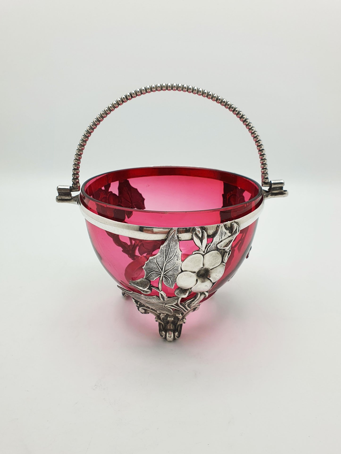 Lovely Antique Victorian Cranberry Glass & Silver Plated Sugar Bowl – circa 1890