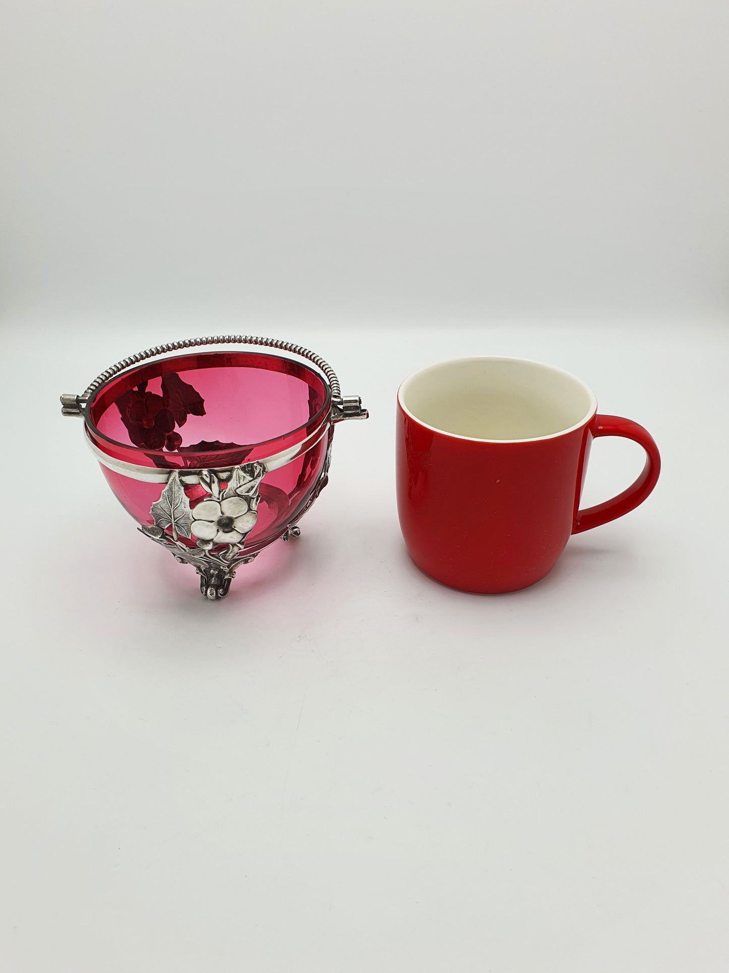 Lovely Antique Victorian Cranberry Glass & Silver Plated Sugar Bowl – circa 1890