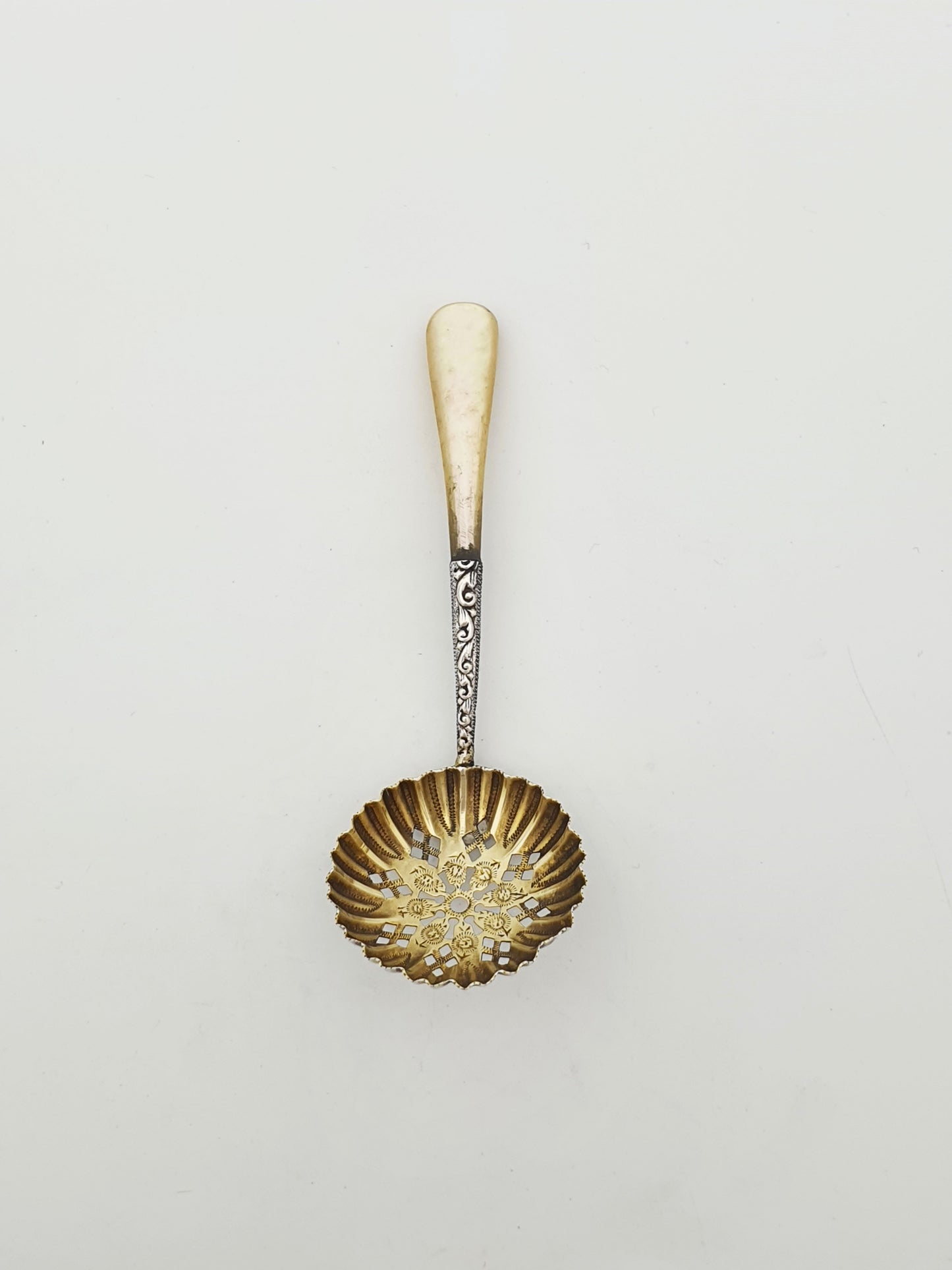 Antique Sterling Silver Sugar Sifter Spoon with Pierced Gilt Bowl – 1895