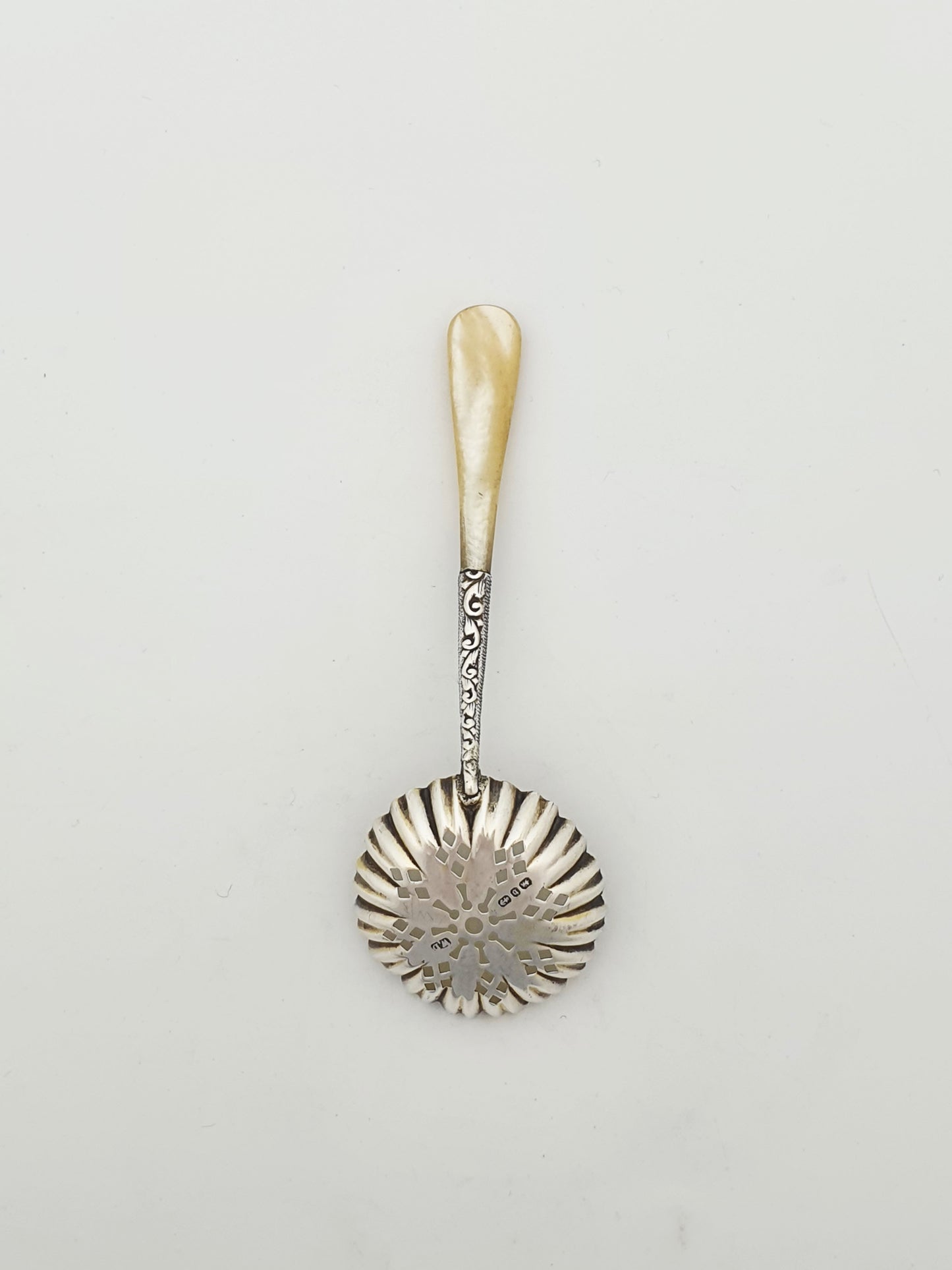 Antique Sterling Silver Sugar Sifter Spoon with Pierced Gilt Bowl – 1895