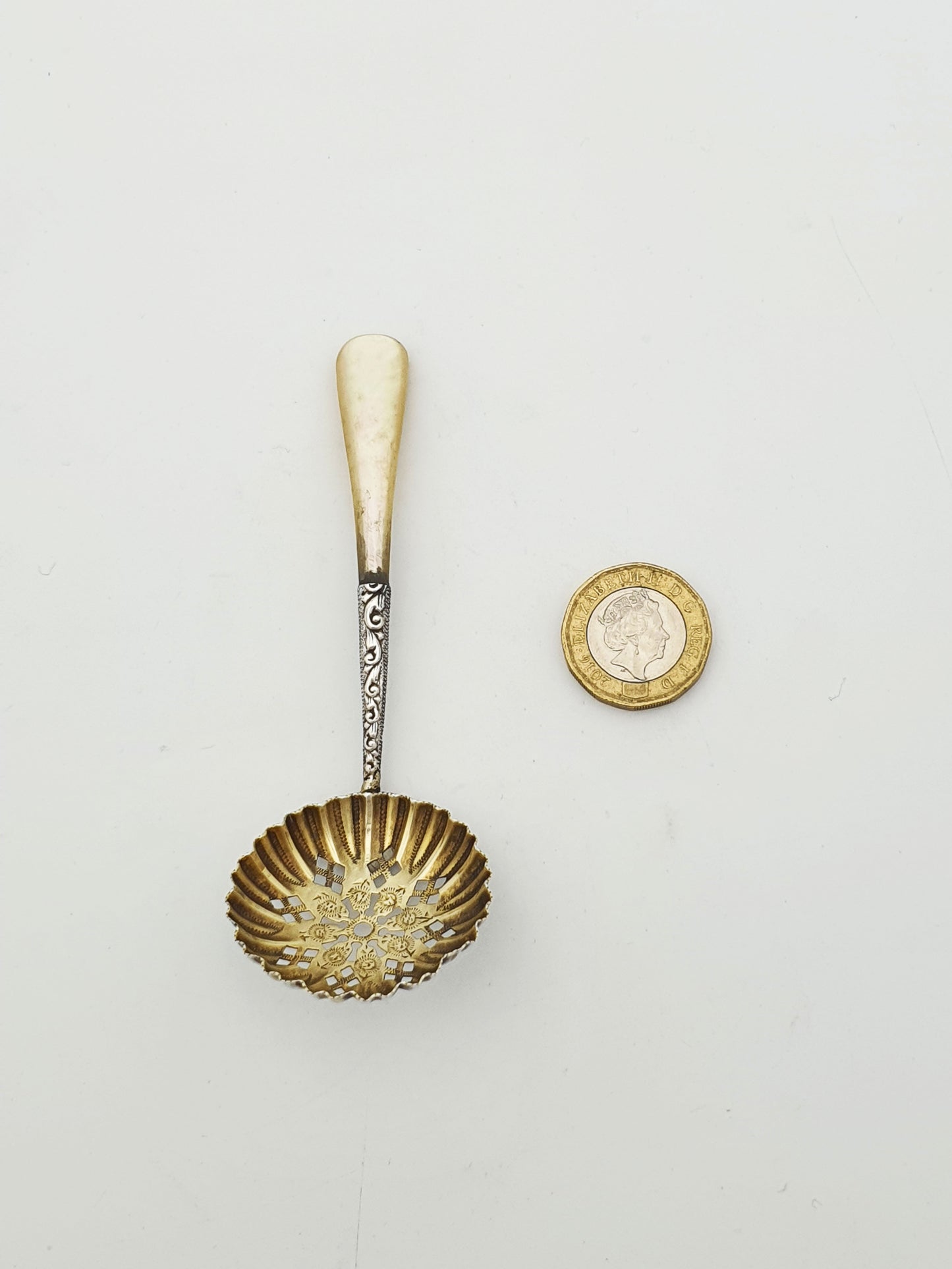 Antique Sterling Silver Sugar Sifter Spoon with Pierced Gilt Bowl – 1895