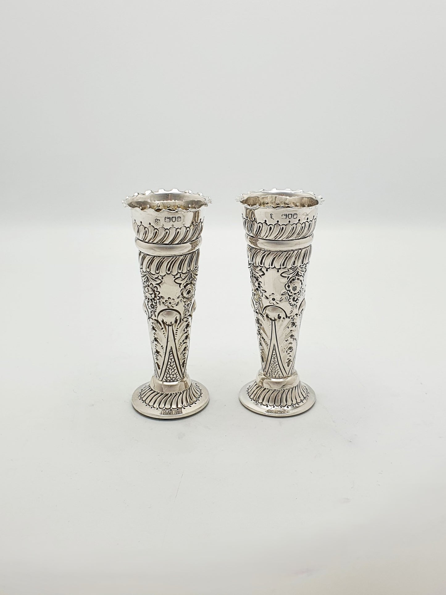 Lovely Pair of Victorian Sterling Silver Posy Vases - 1899