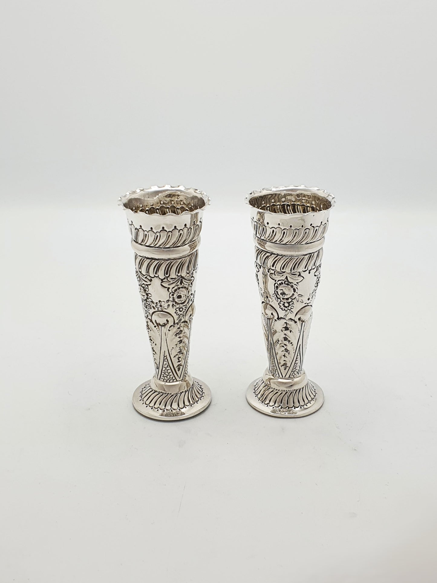 Lovely Pair of Victorian Sterling Silver Posy Vases - 1899