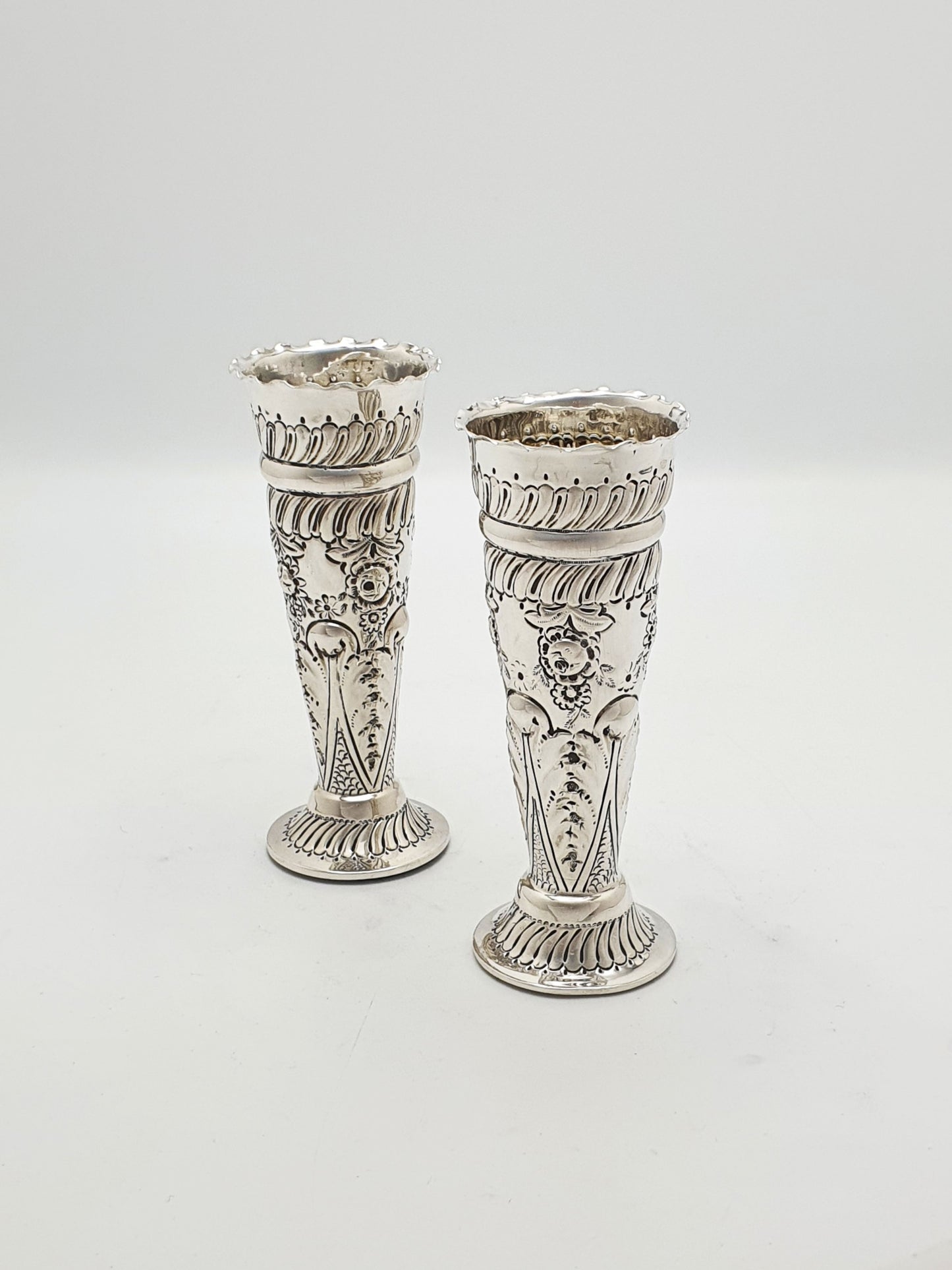 Lovely Pair of Victorian Sterling Silver Posy Vases - 1899