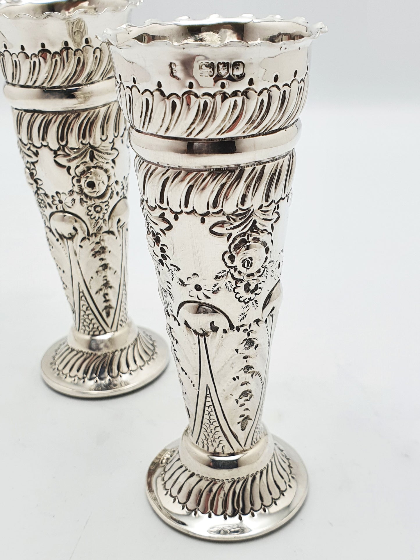 Lovely Pair of Victorian Sterling Silver Posy Vases - 1899
