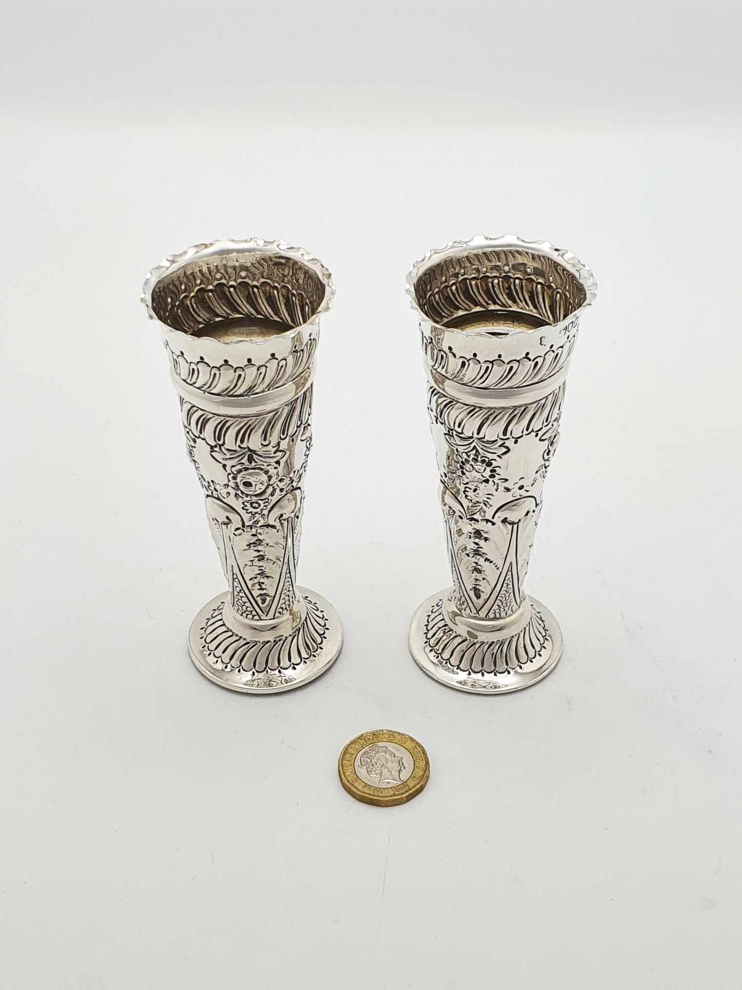 Lovely Pair of Victorian Sterling Silver Posy Vases - 1899
