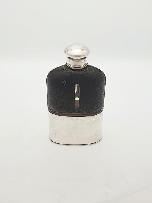 Handsome Antique Edwardian Silver-Plate & Leather Hip Flask – circa 1905
