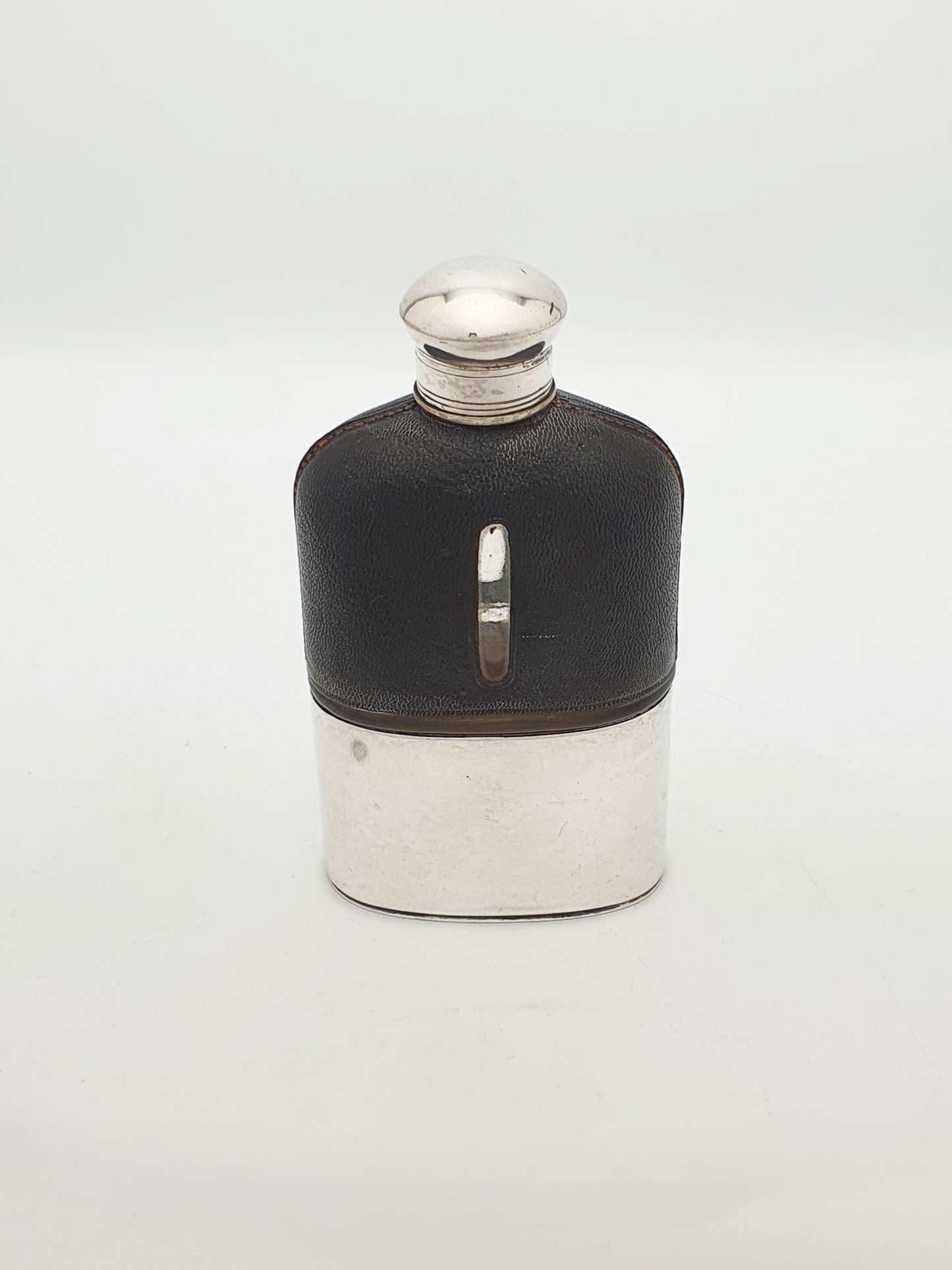 Handsome Antique Edwardian Silver-Plate & Leather Hip Flask – circa 1905