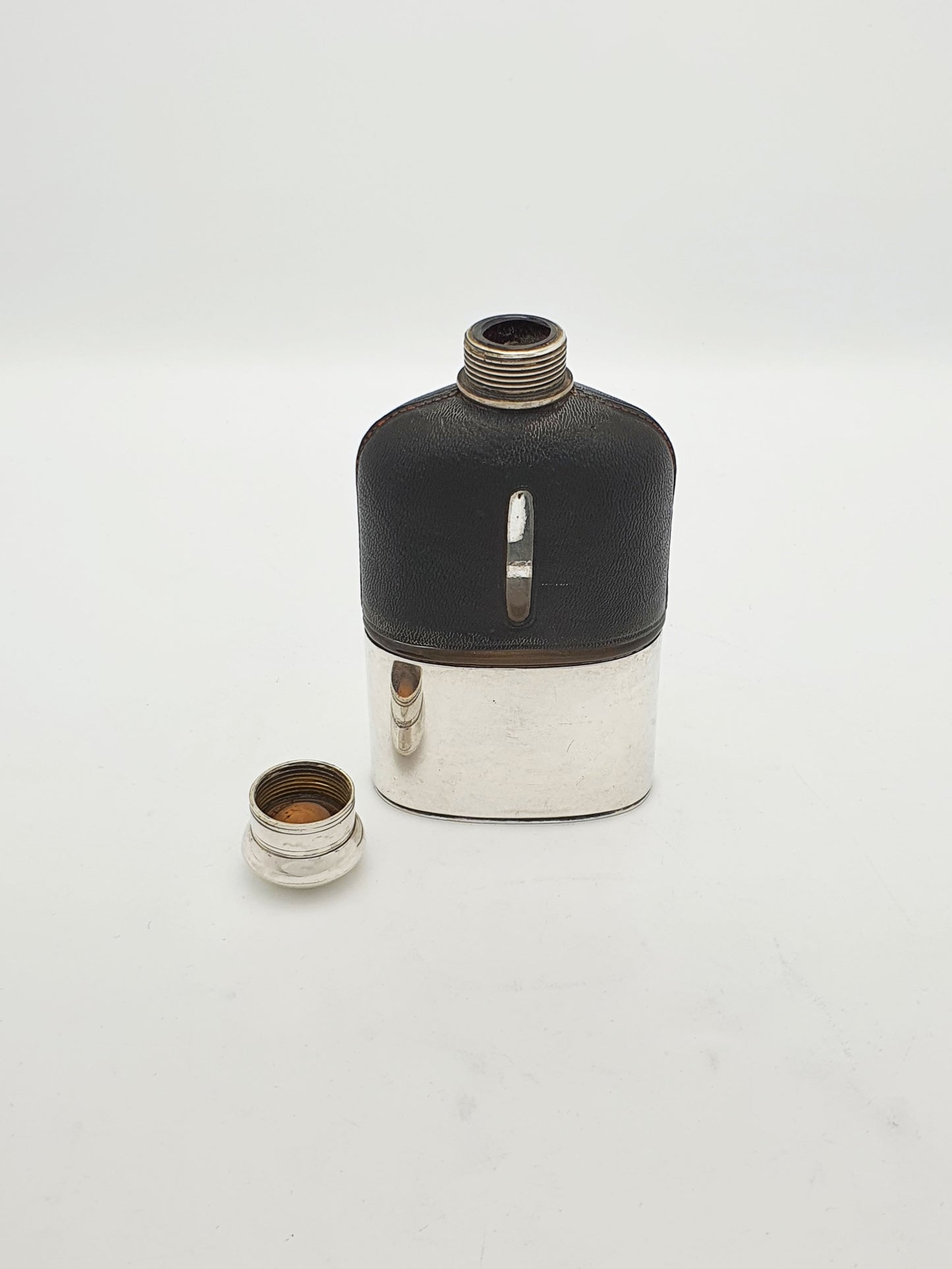 Handsome Antique Edwardian Silver-Plate & Leather Hip Flask – circa 1905
