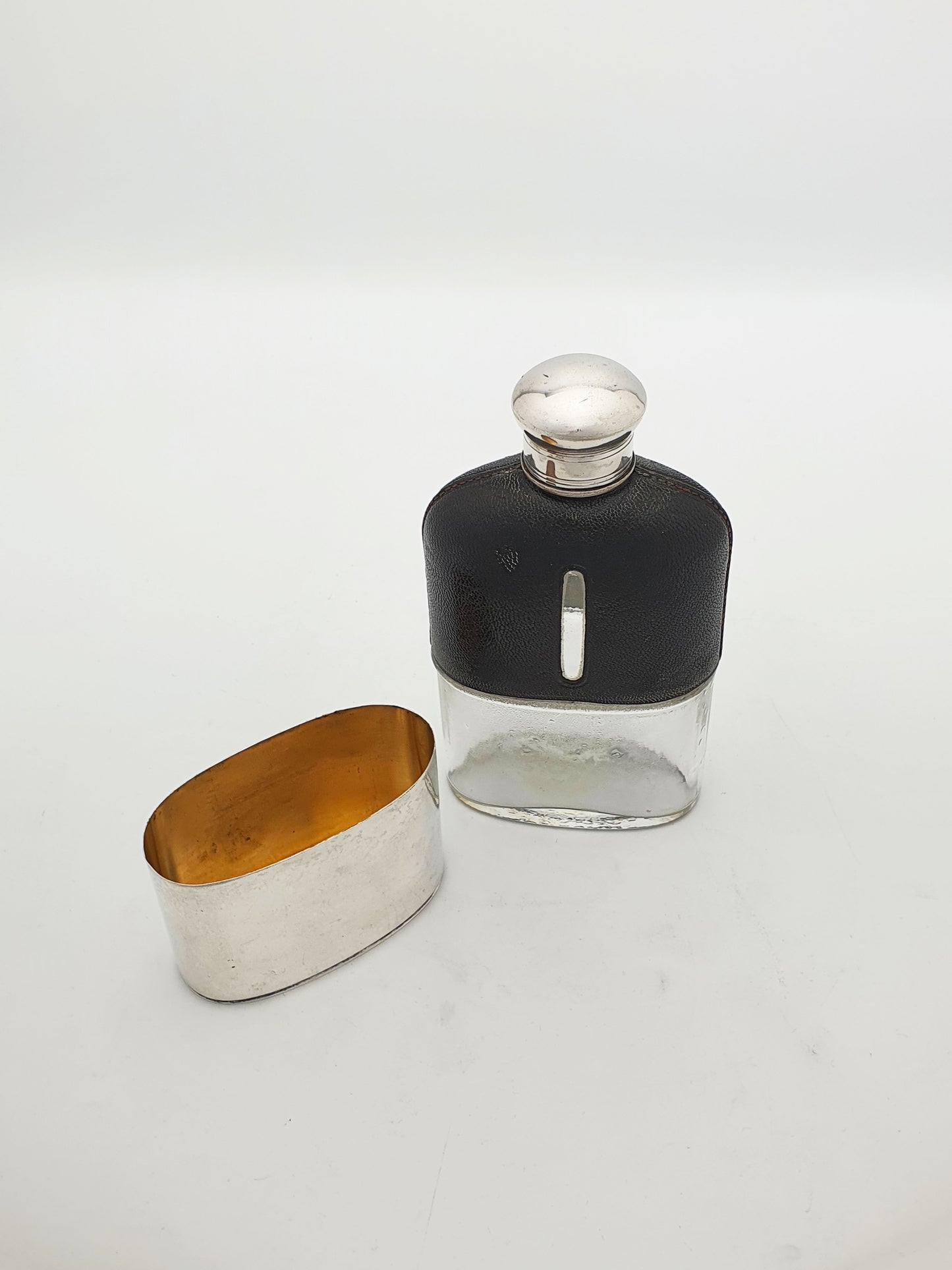 Handsome Antique Edwardian Silver-Plate & Leather Hip Flask – circa 1905