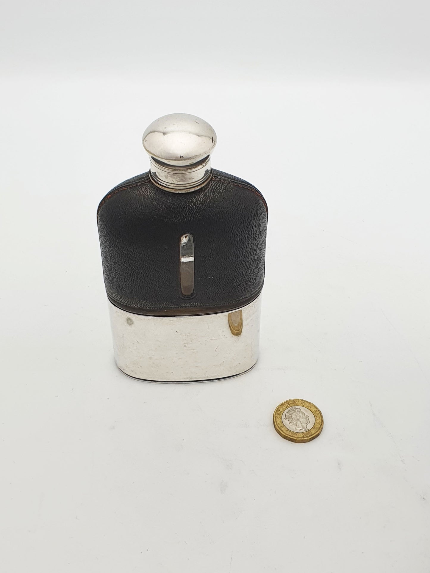 Handsome Antique Edwardian Silver-Plate & Leather Hip Flask – circa 1905