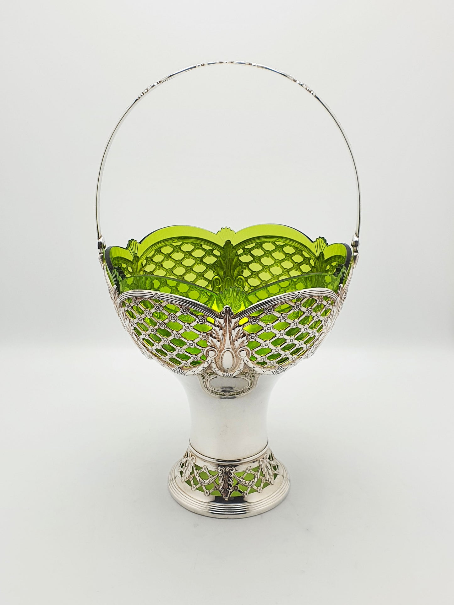 Fabulous Antique WMF Silver-Plated and Green Cut Glass Basket – circa 1910