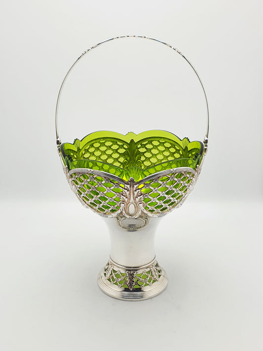 Fabulous Antique WMF Silver-Plated and Green Cut Glass Basket – circa 1910