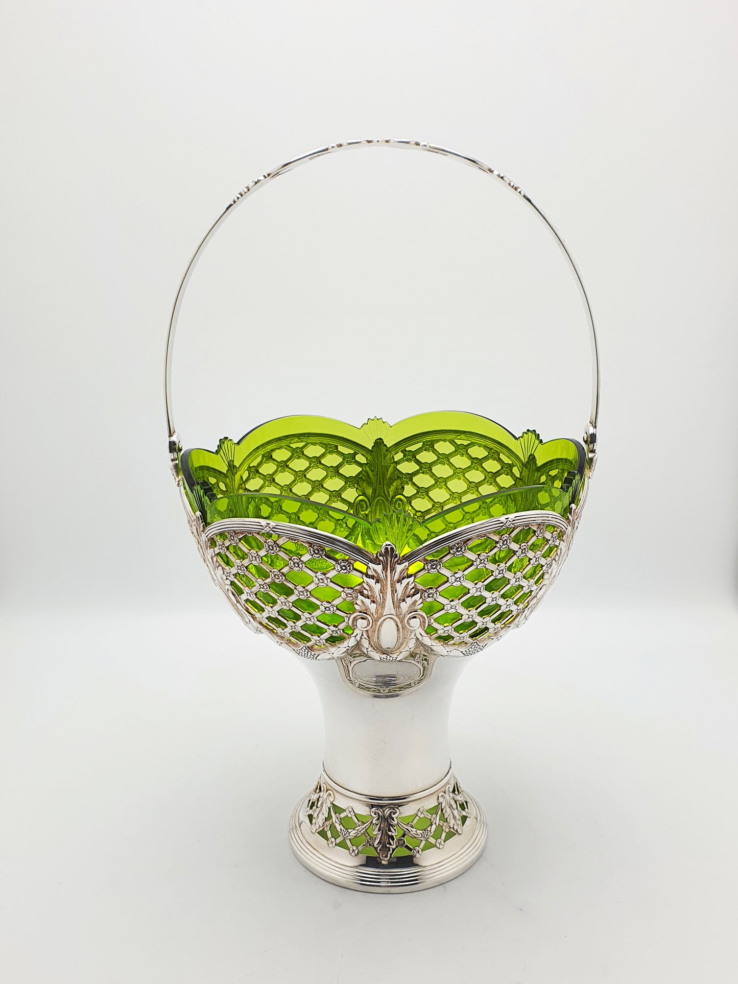 Fabulous Antique WMF Silver-Plated and Green Cut Glass Basket – circa 1910