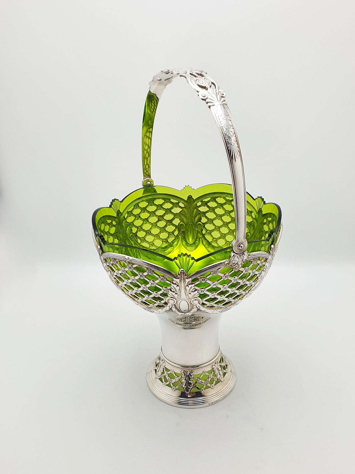 Fabulous Antique WMF Silver-Plated and Green Cut Glass Basket – circa 1910