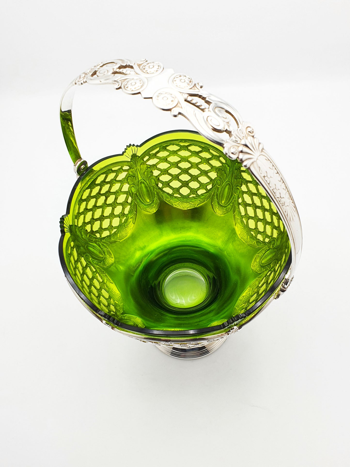 Fabulous Antique WMF Silver-Plated and Green Cut Glass Basket – circa 1910