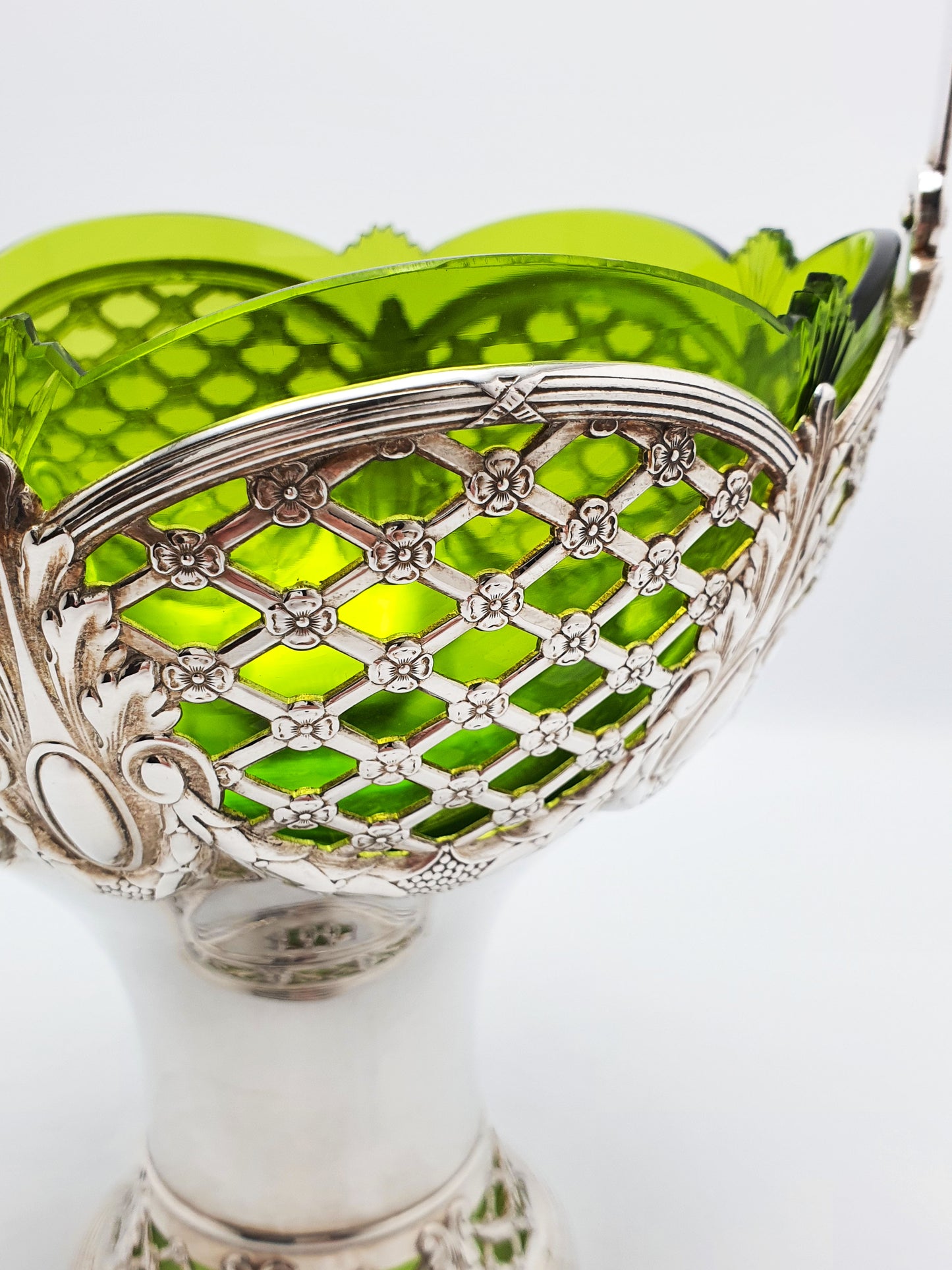 Fabulous Antique WMF Silver-Plated and Green Cut Glass Basket – circa 1910
