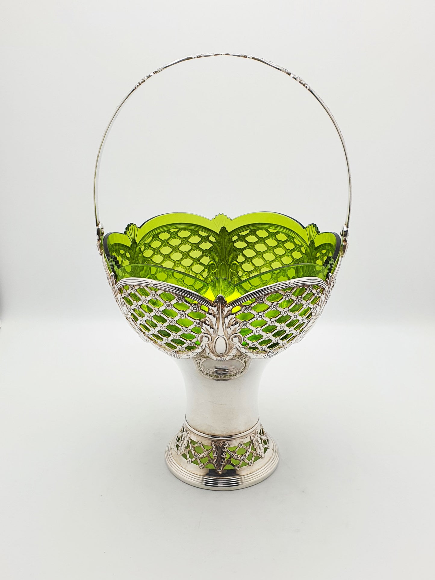 Fabulous Antique WMF Silver-Plated and Green Cut Glass Basket – circa 1910
