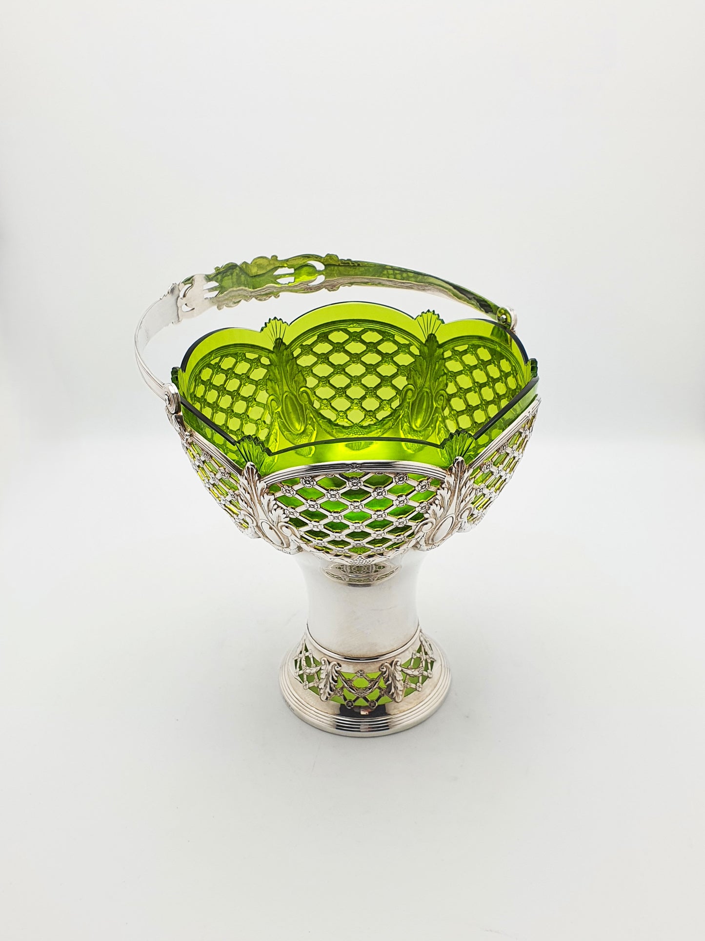 Fabulous Antique WMF Silver-Plated and Green Cut Glass Basket – circa 1910