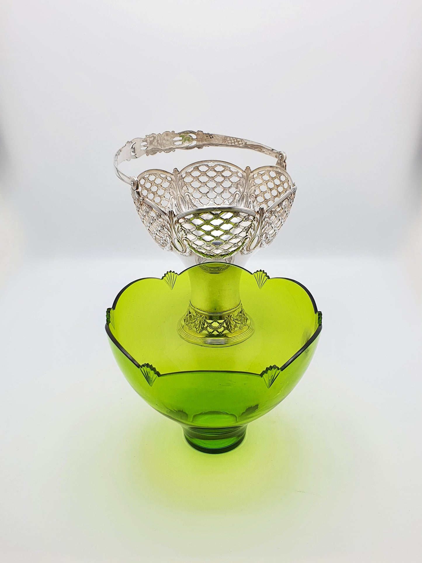 Fabulous Antique WMF Silver-Plated and Green Cut Glass Basket – circa 1910