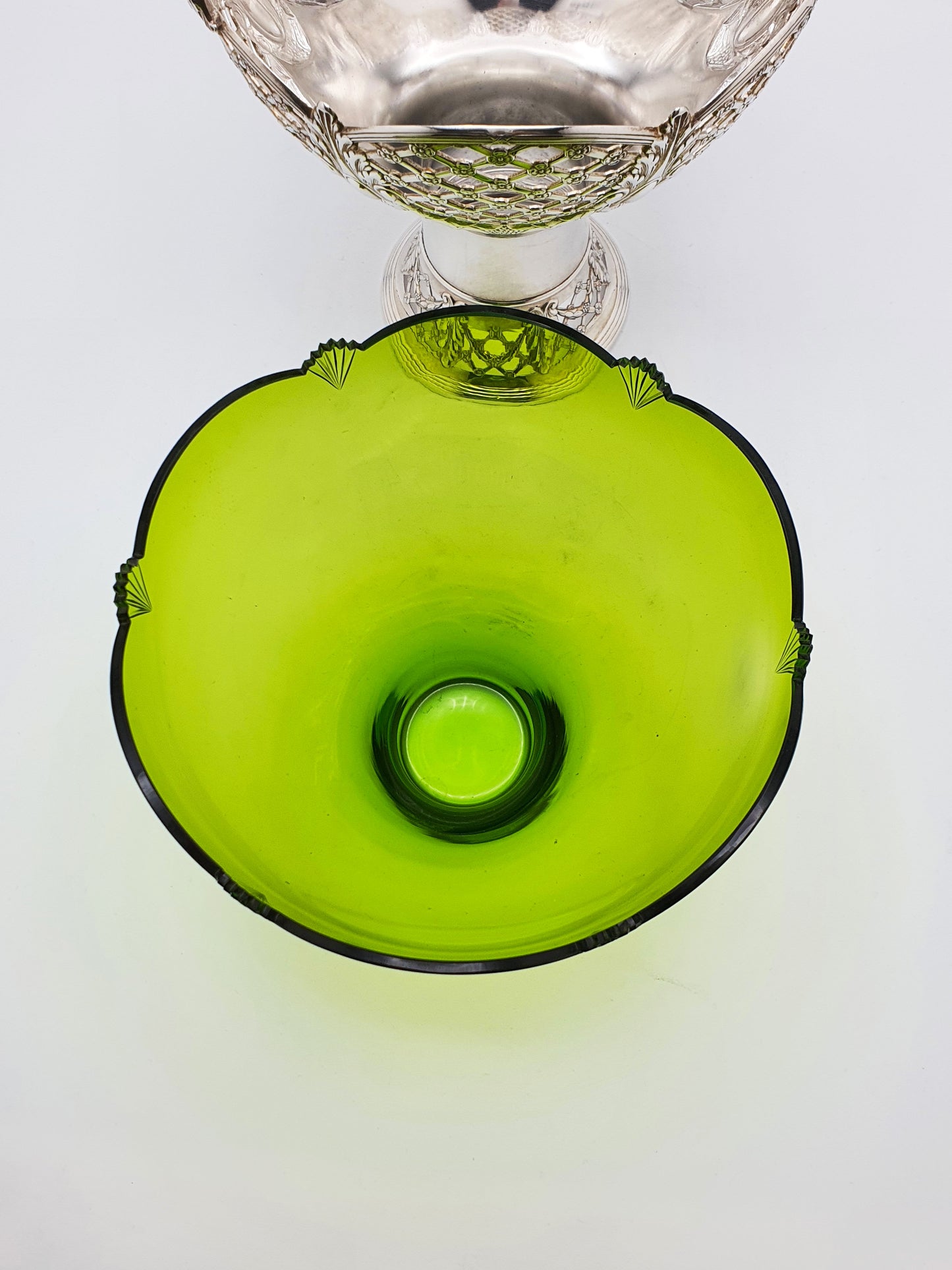 Fabulous Antique WMF Silver-Plated and Green Cut Glass Basket – circa 1910