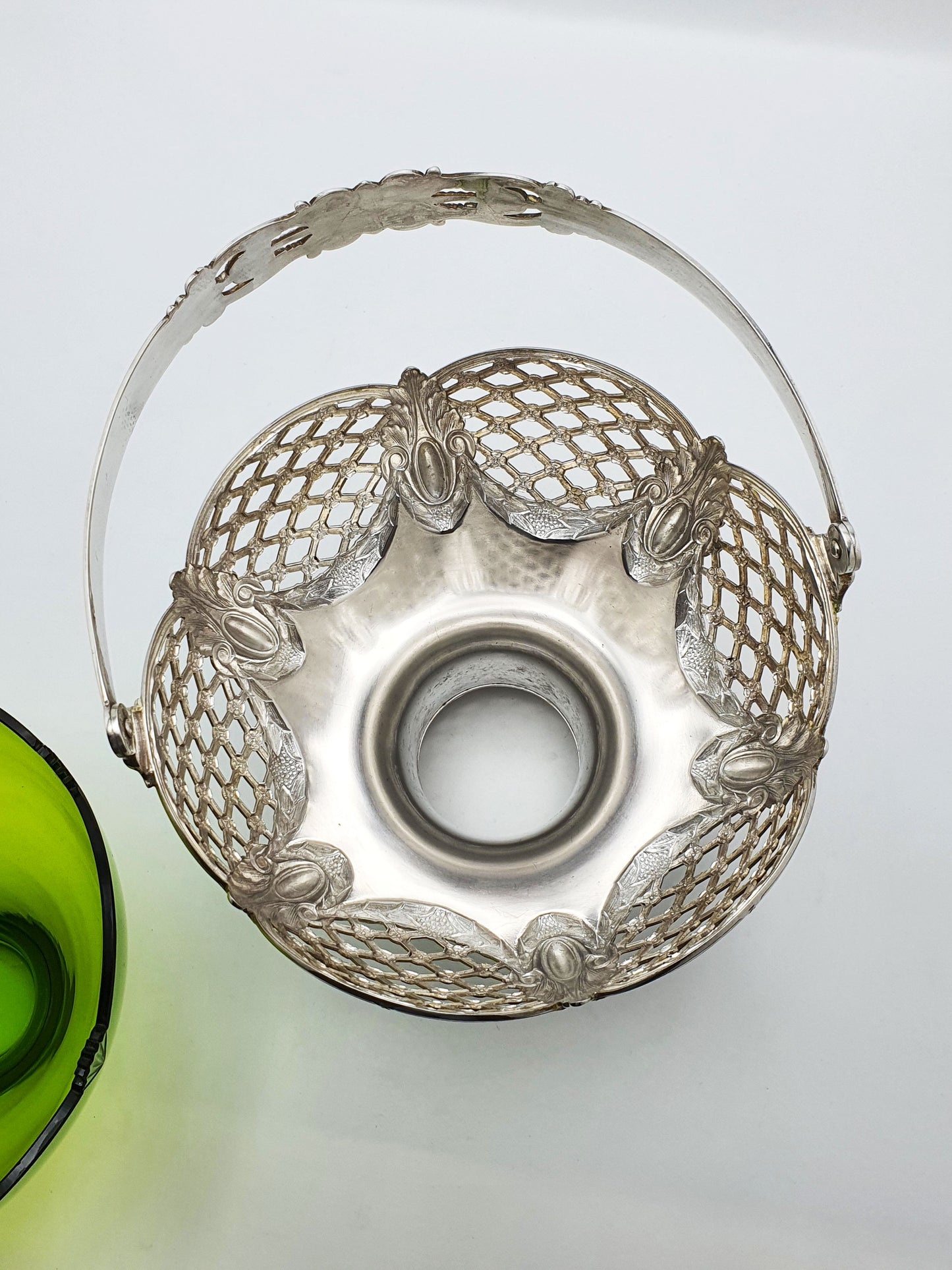 Fabulous Antique WMF Silver-Plated and Green Cut Glass Basket – circa 1910