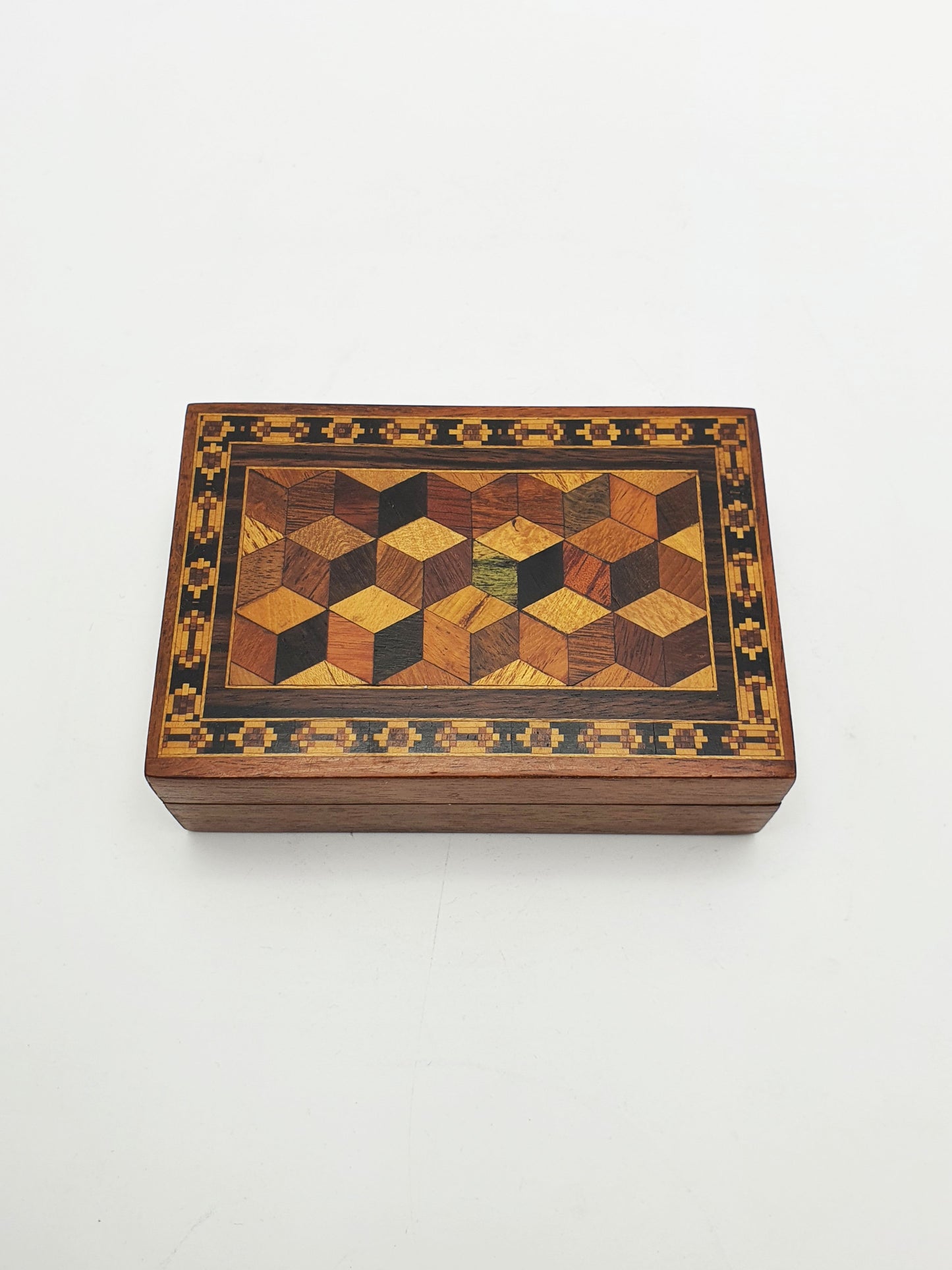 Antique Victorian Tunbridge Ware Card Box with Geometric Parquetry – circa 1880