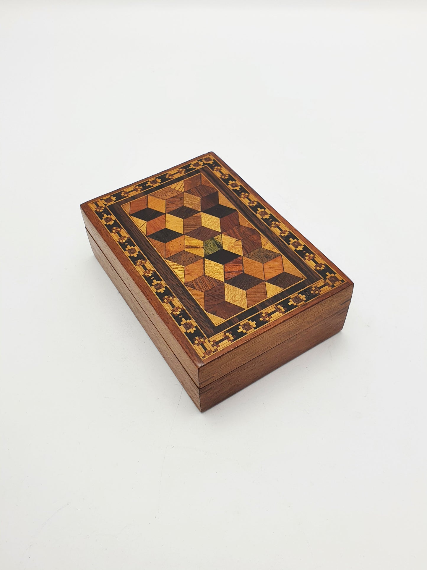 Antique Victorian Tunbridge Ware Card Box with Geometric Parquetry – circa 1880