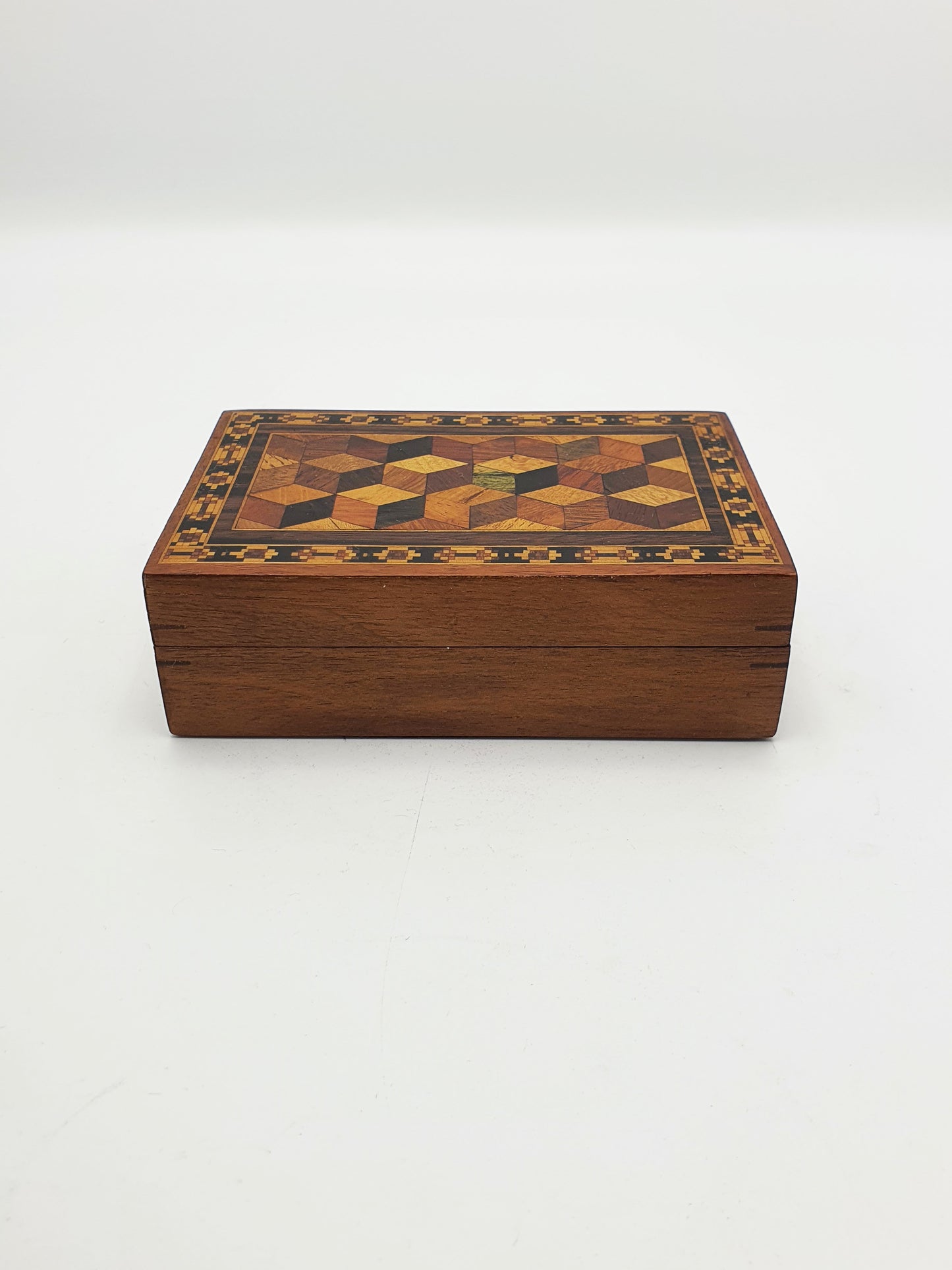 Antique Victorian Tunbridge Ware Card Box with Geometric Parquetry – circa 1880